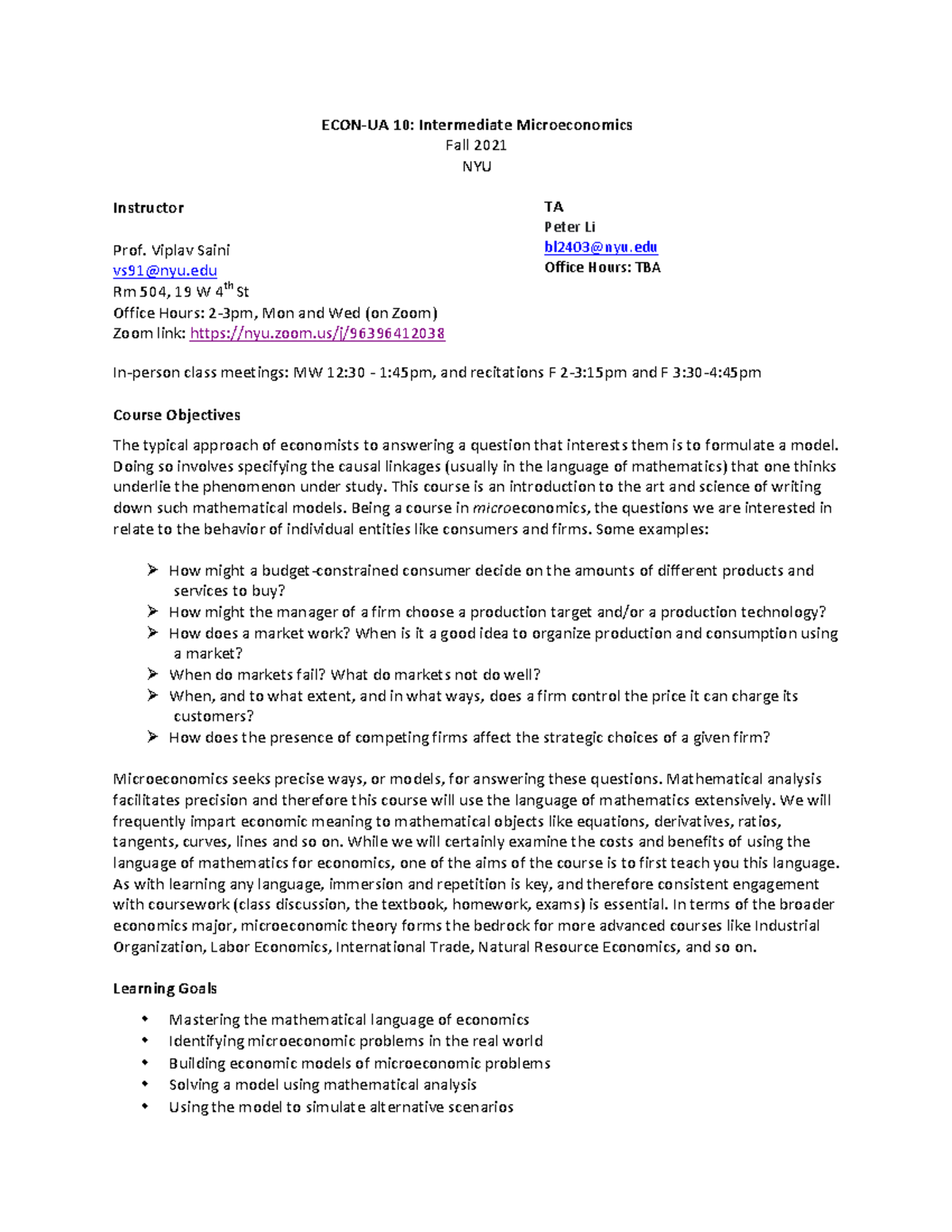 Econ 10 - Fall 2021 - Intermediate Microeconomics Syllabus - Studocu
