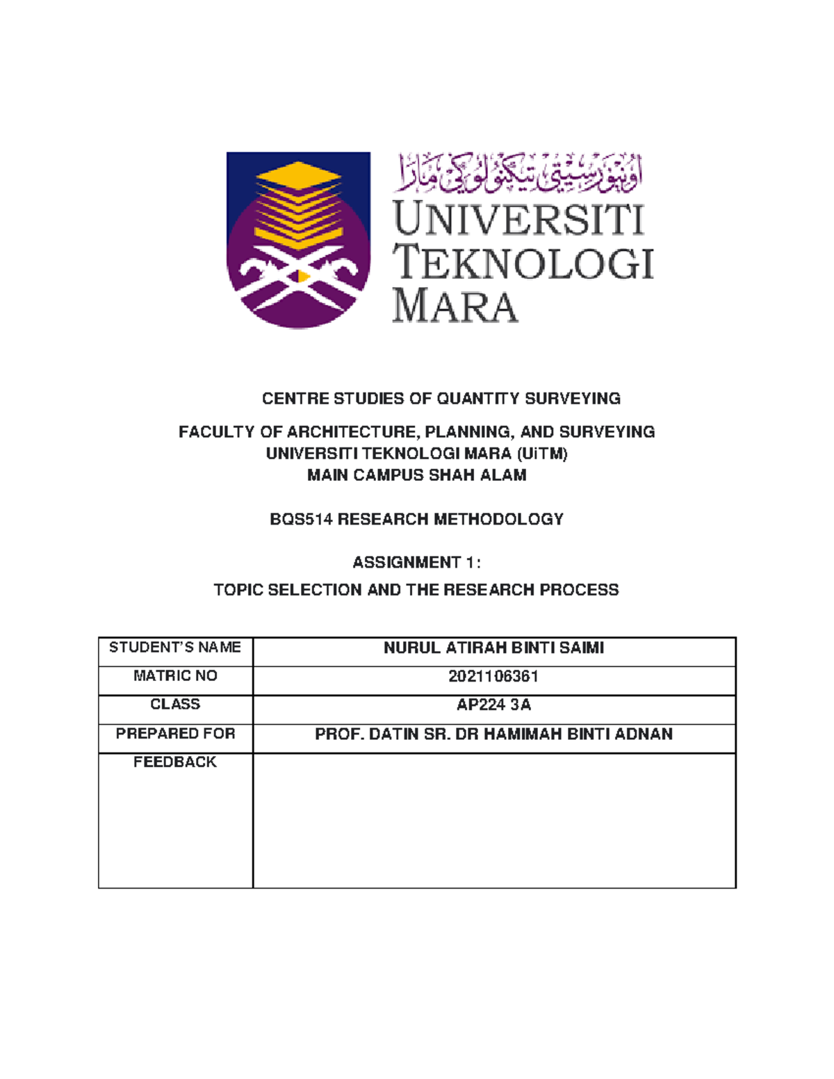 BQS514 Research Methodology: Topic Selection & Research Process Guide ...