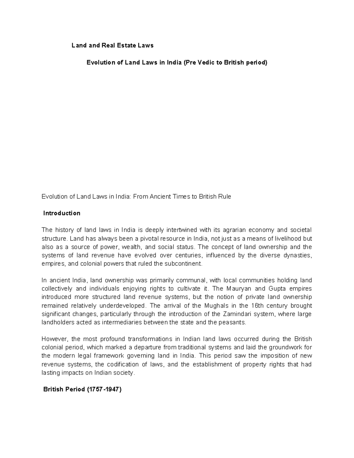 Evolution of Land Laws in India- From Ancient Times to British Rule ...