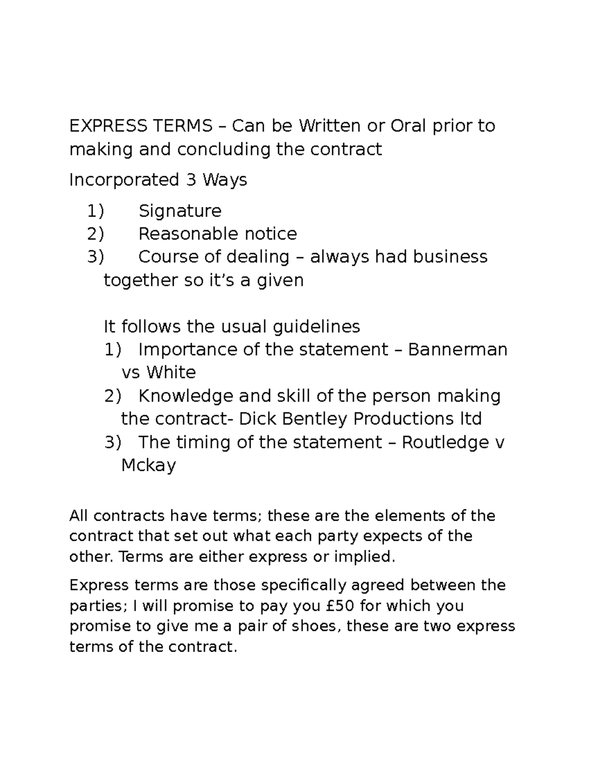 Contract Law Overview: Express Terms Explained - Studocu