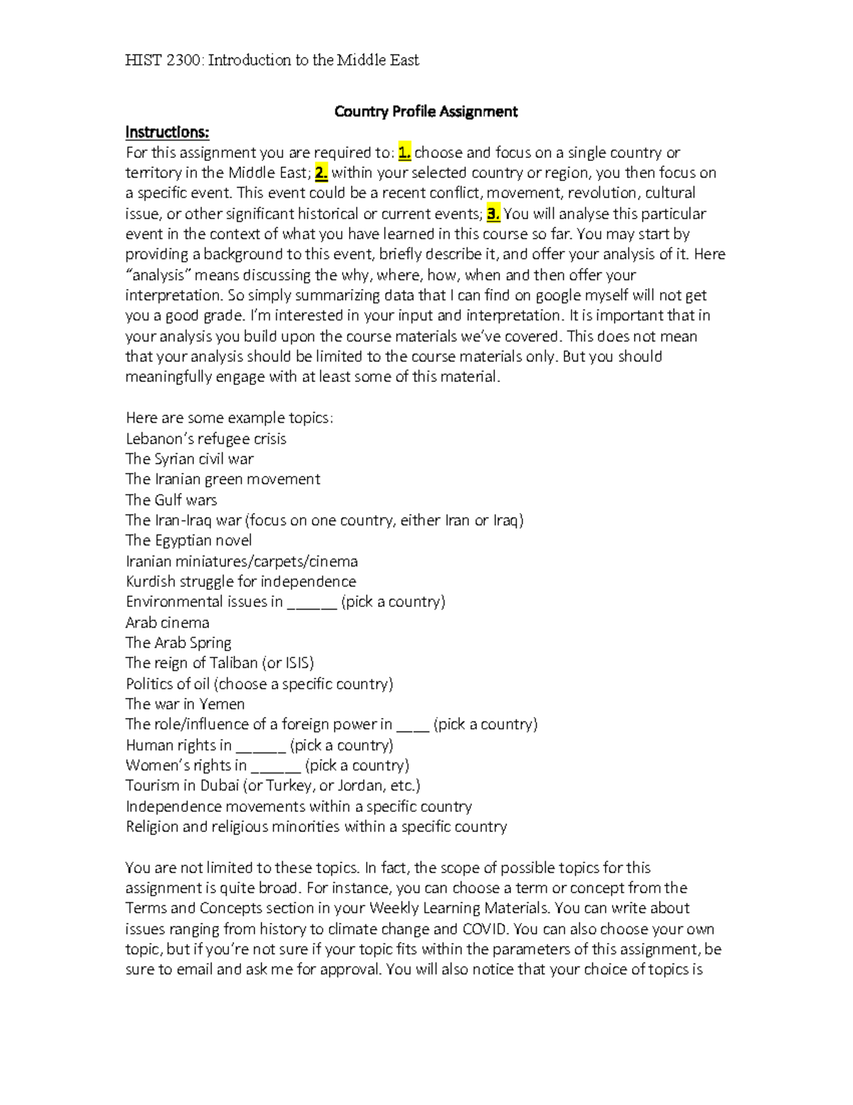 HIST 2300: Country Profile Assignment on a Middle Eastern Event - Studocu