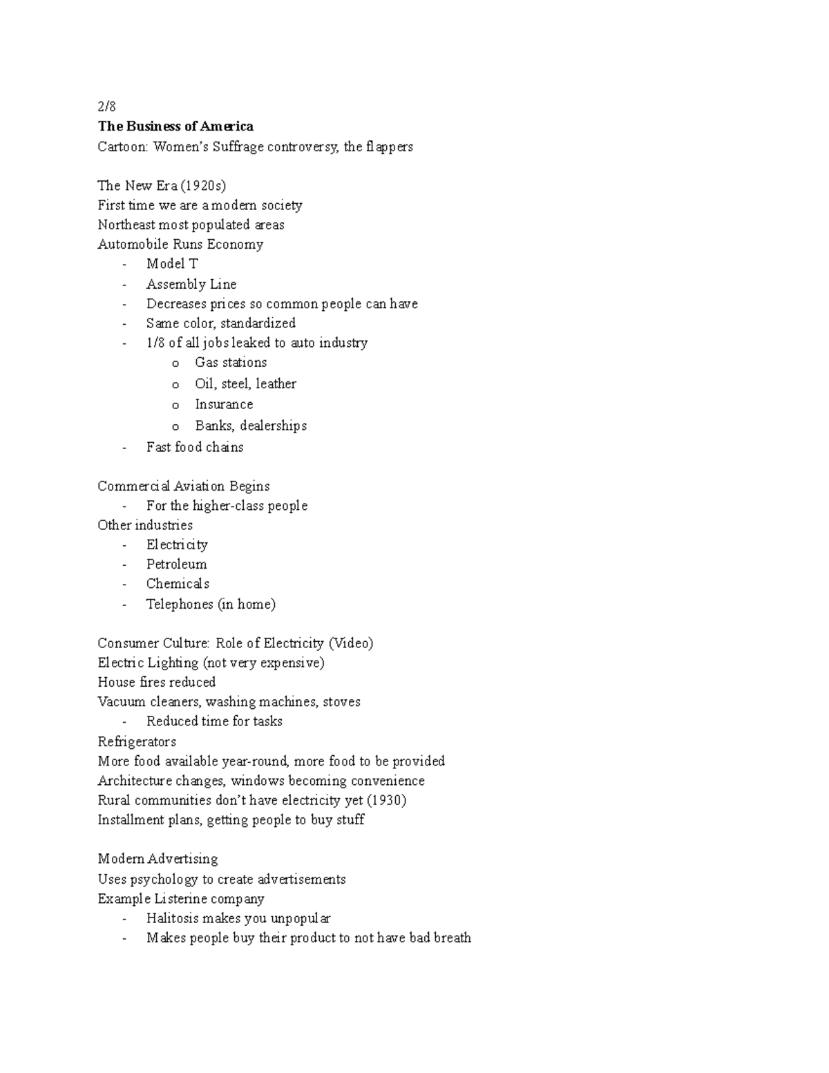 Chapter 20 Summary Notes - The Business of America in the 1920s - Studocu