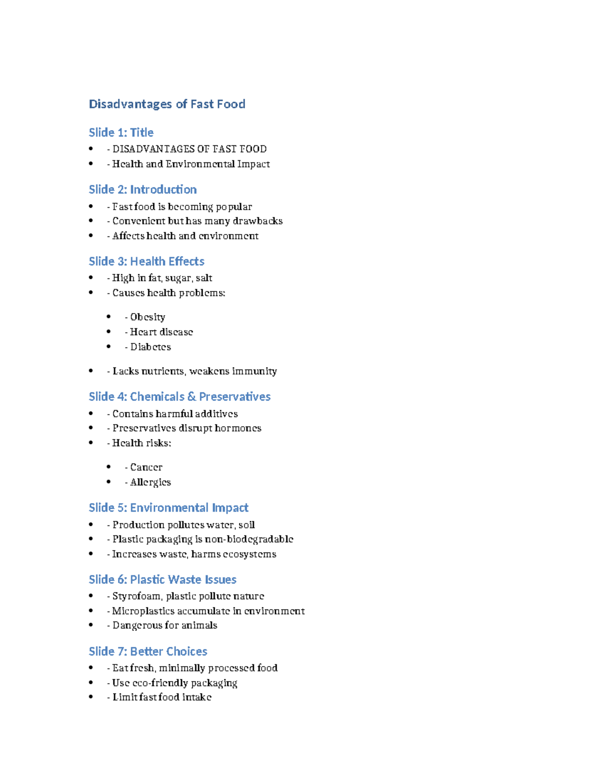 Disadvantages of Fast Food Presentation Final - Disadvantages of Fast ...