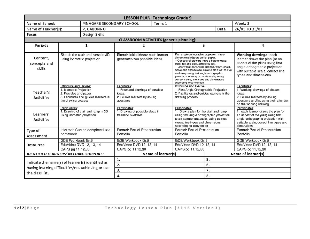 Technology Lesson Plan: Grade 9 - Isometric & Orthographic Projections ...