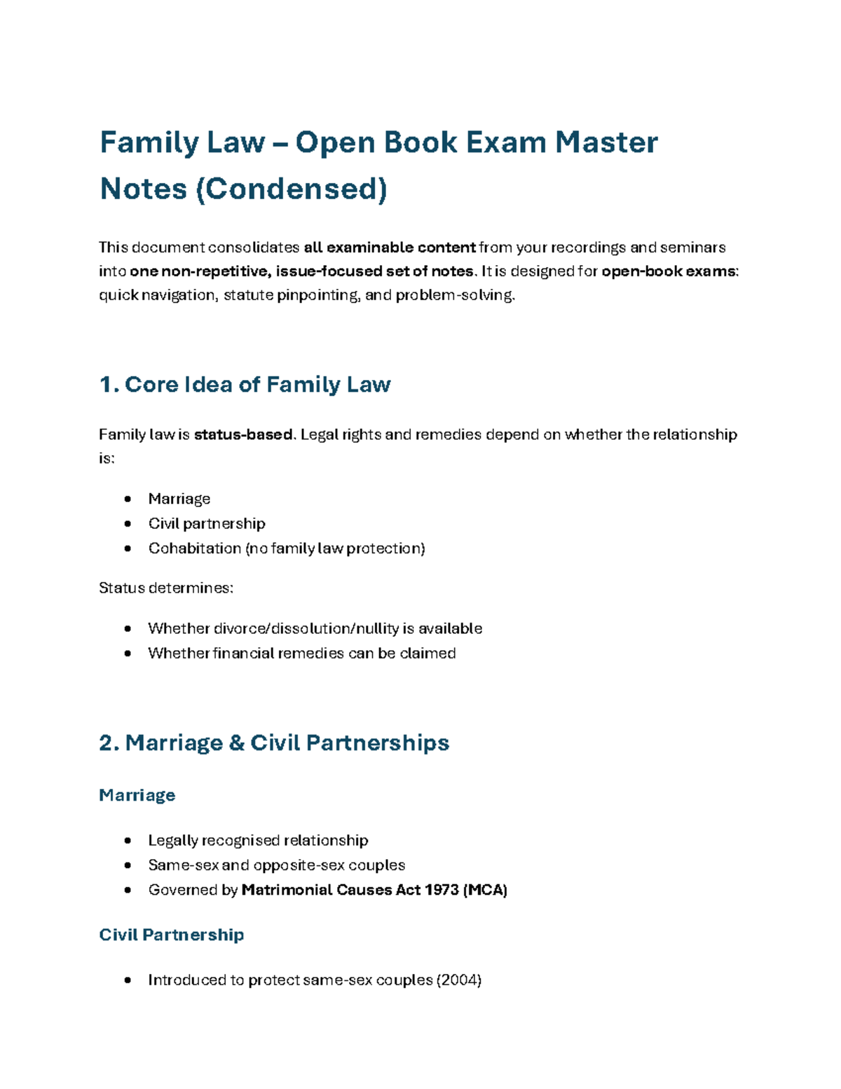 Family Law – Open Book Exam Master Notes - Studocu
