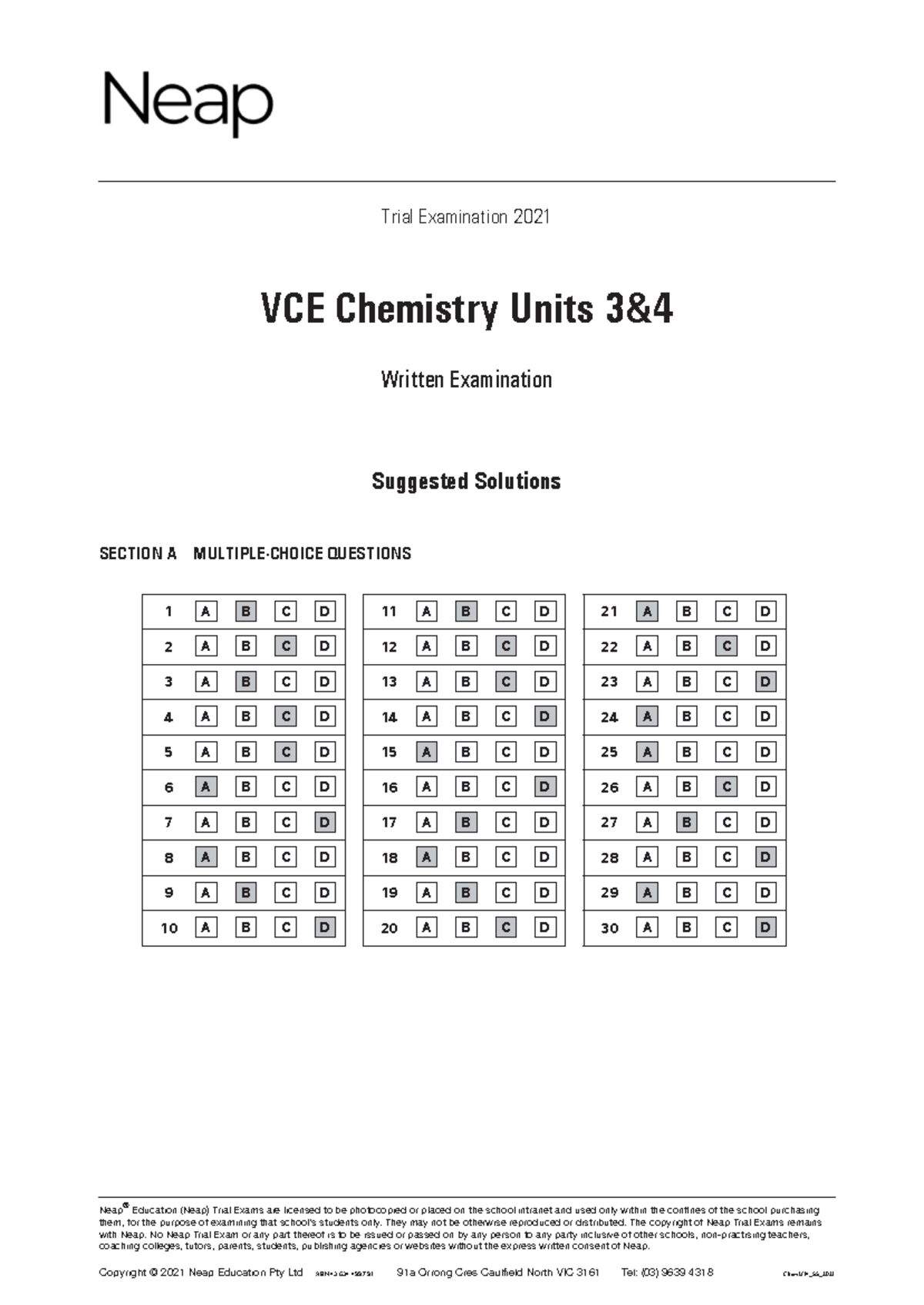 VCE Chemistry Units 3 & 4 Trial Exam 2021 Suggested Solutions - Studocu