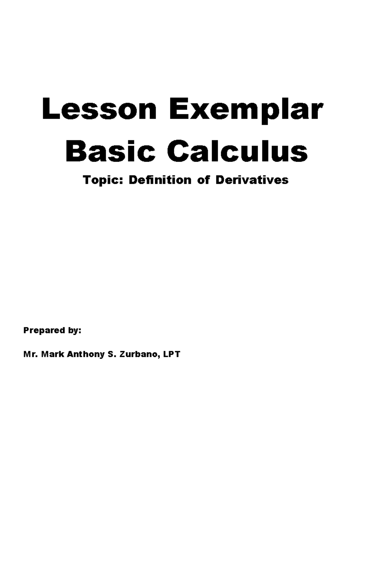 Basic Calculus Lesson Plan: Understanding Derivatives and Their ...