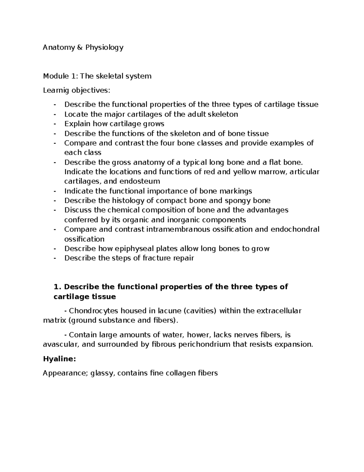 Anatomy PHYS 101: Lecture Notes on the Skeletal System and Muscle ...