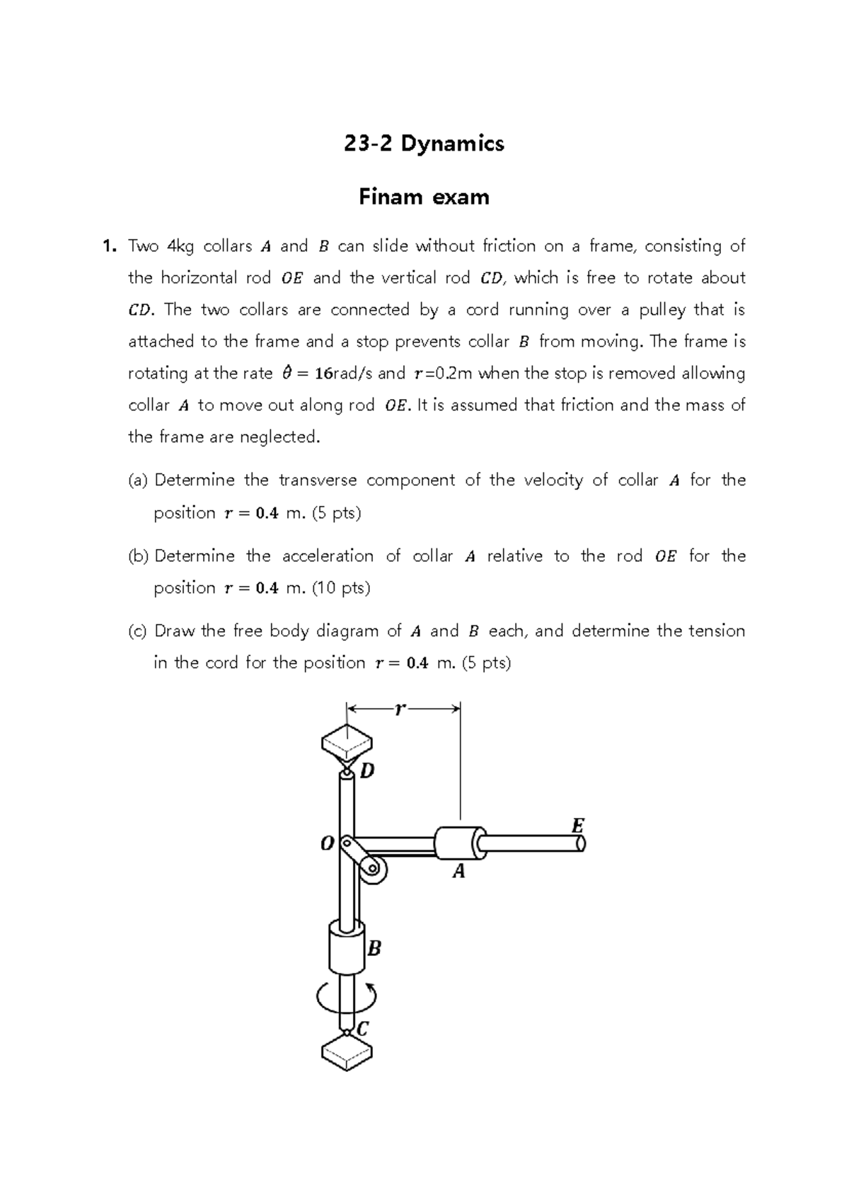 Dynamics 23 Final Exam 1 - Collars and Plank Analysis - Studocu