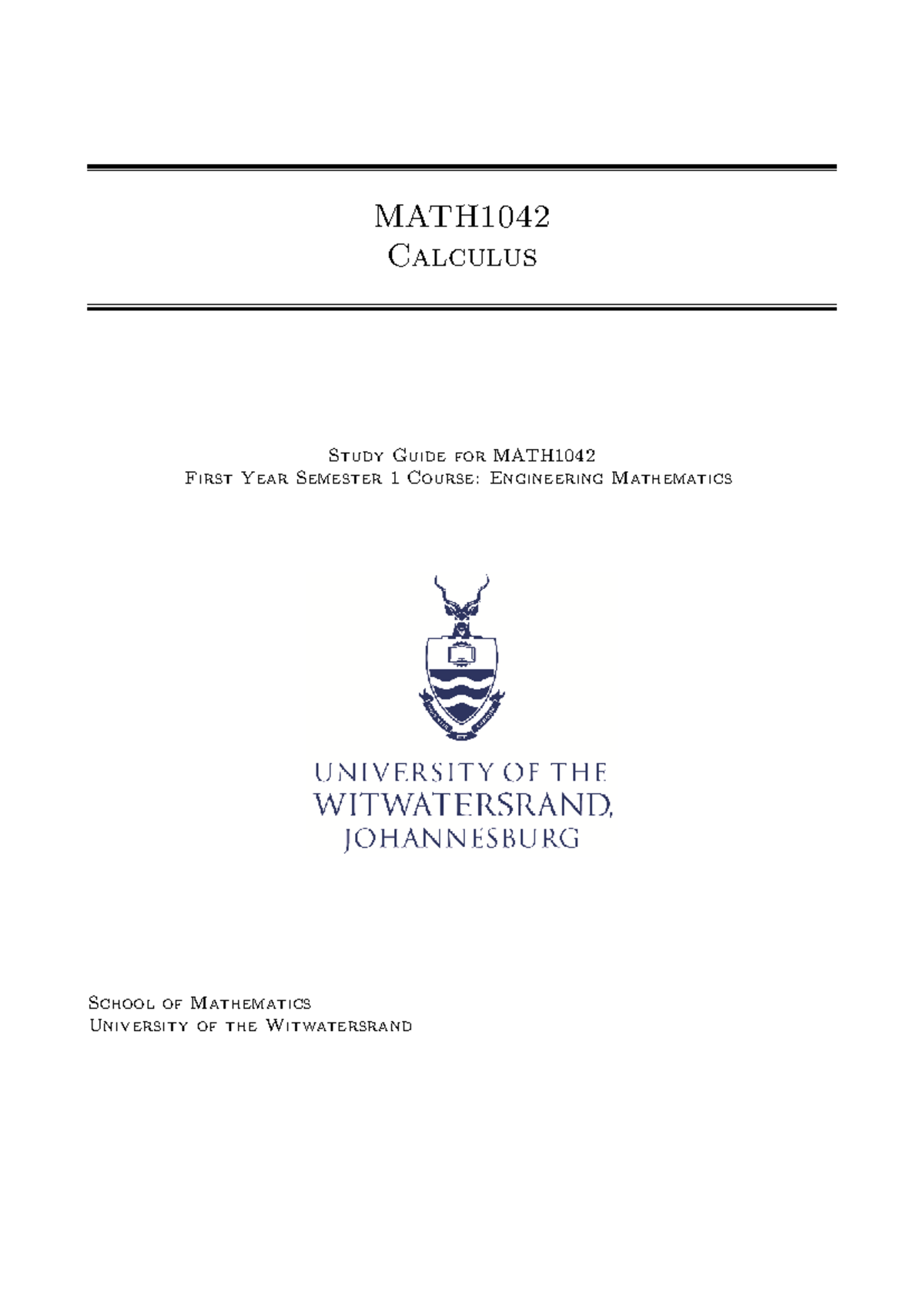 MATH1042 Calculus Study Guide: Functions, Differentiation ...