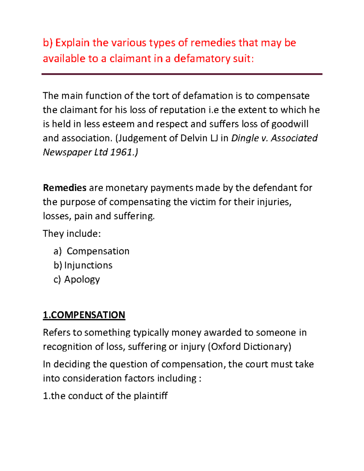 Remedies for Defamation: Types and Legal Implications (LAW 101) - Studocu
