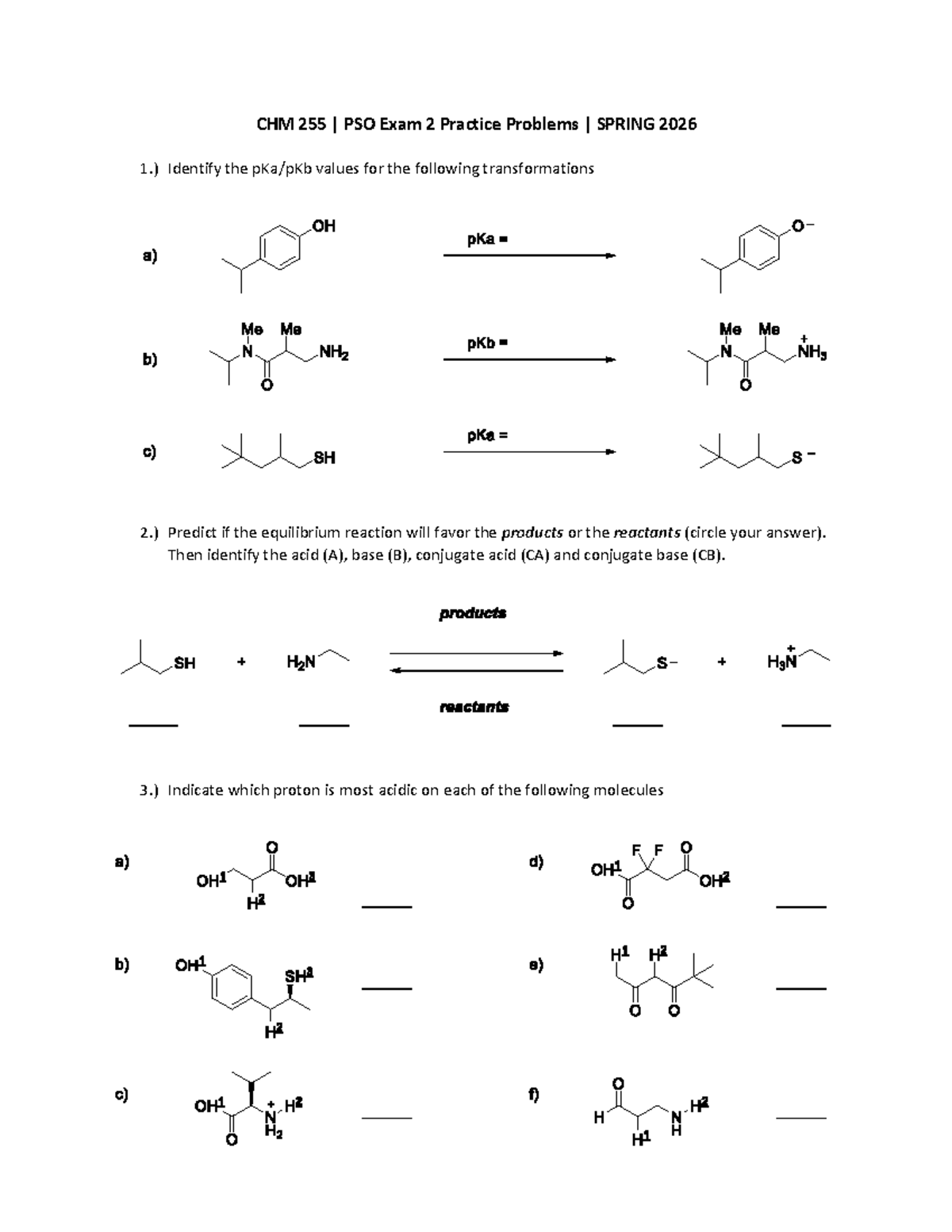 CHM 255 Exam 2 PSO Practice Problems Worksheet SPRING 2026 - Studocu
