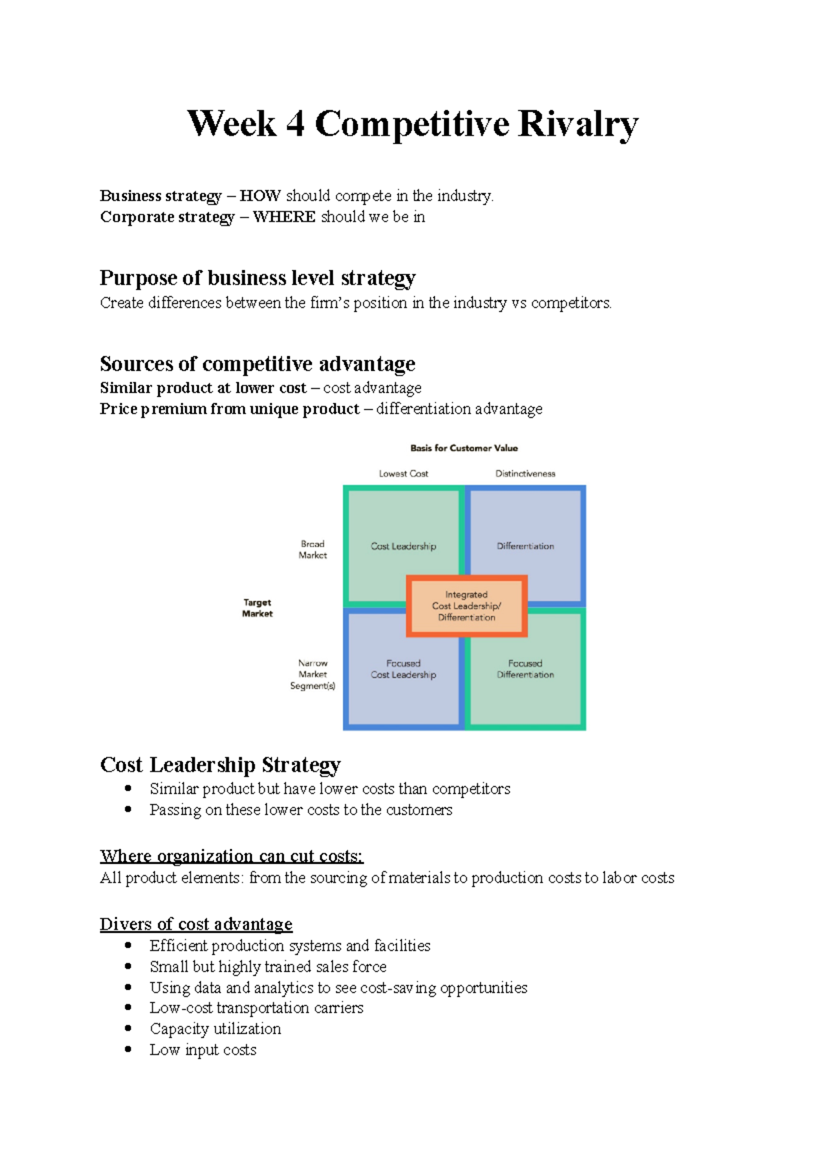 Week 4 - lecture notes - Week 4 Competitive Rivalry Business strategy ...