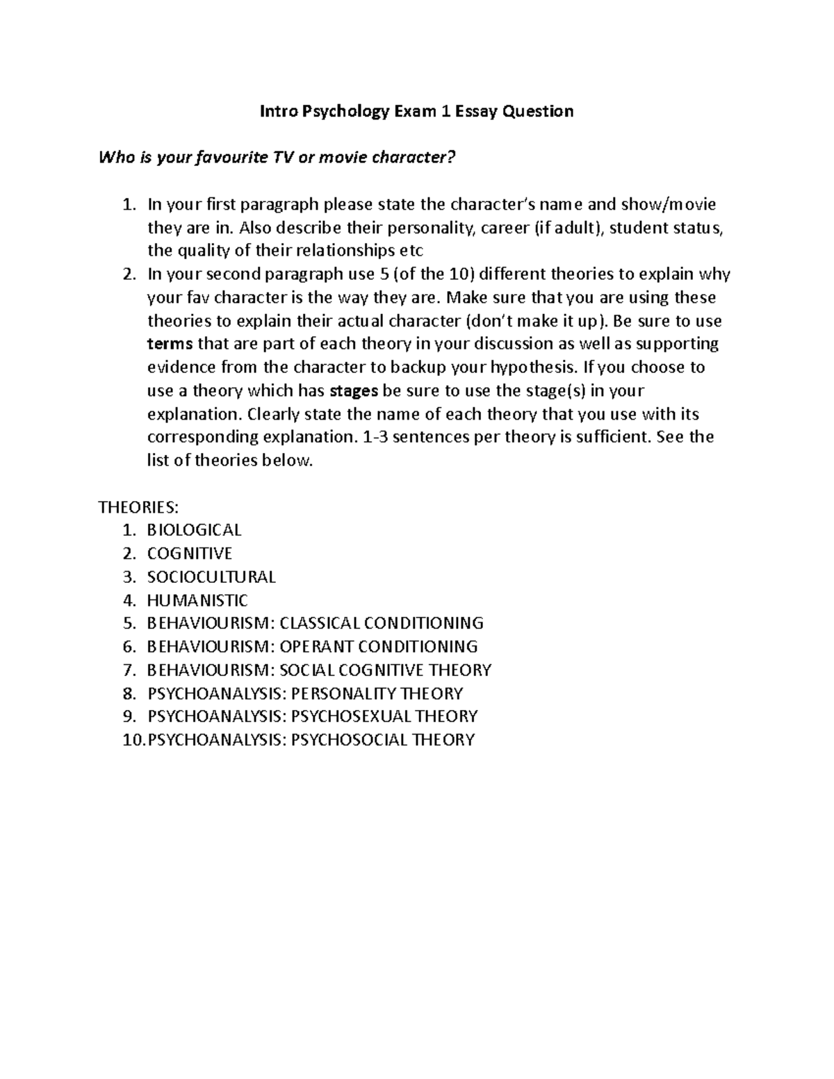 Intro to Psychology PSY101 Exam 1 Essay Question Guidelines - Studocu