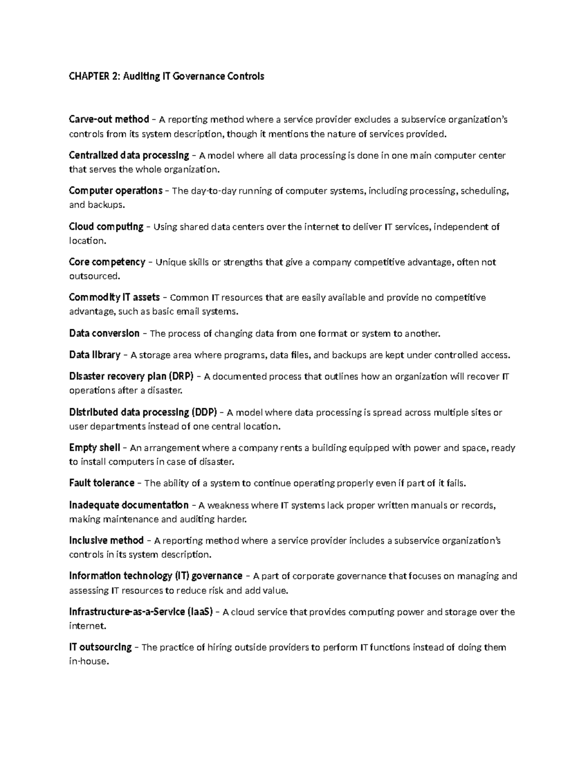 Chapter 2 - CIS - IT Governance Controls Overview - Studocu