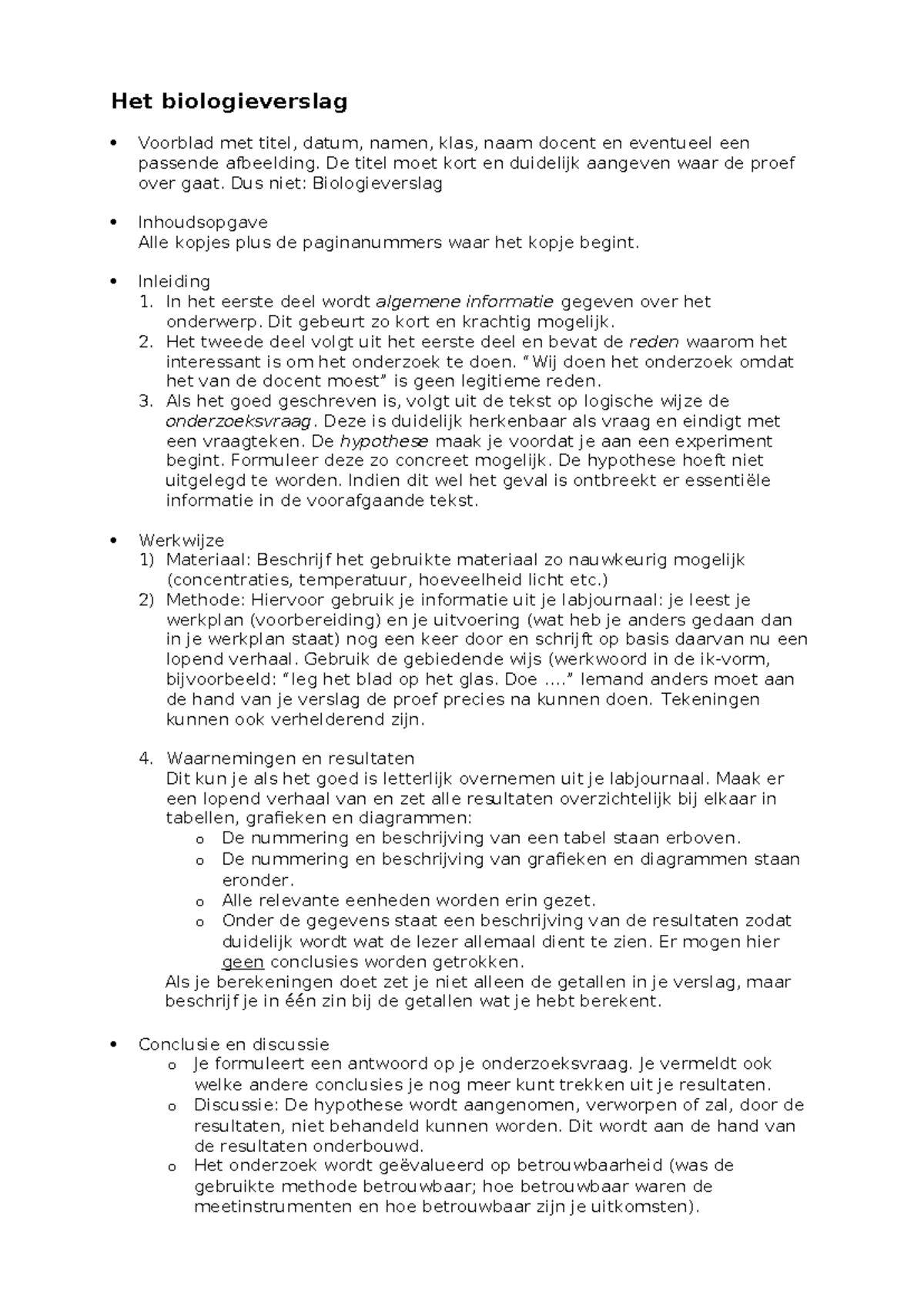 Biologie Verslag Format 2023: Structuur en Inhoudsgegevens - Studeersnel
