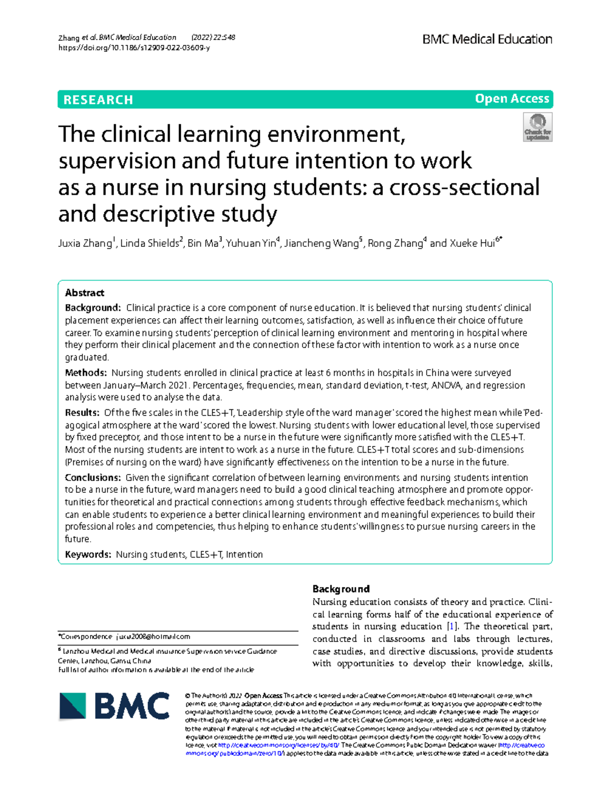 CLES-T Analysis: Nursing Students' Clinical Learning Environment ...