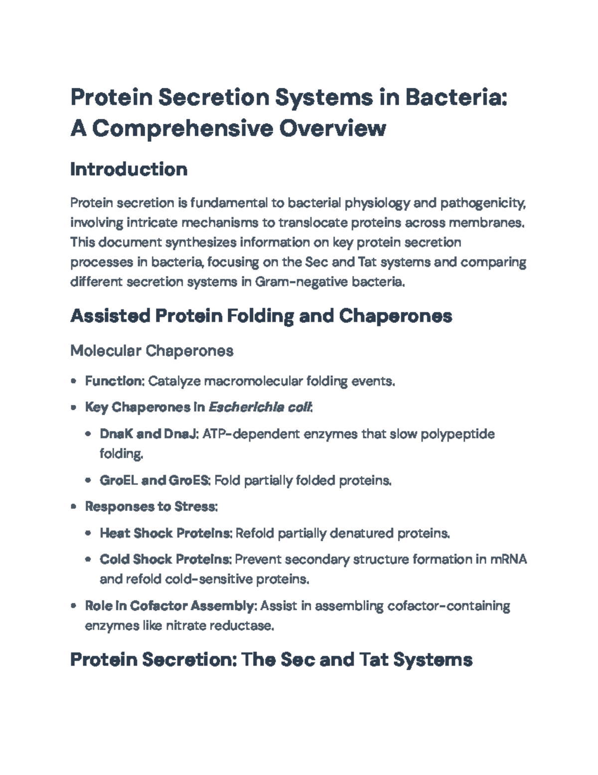 Protein Secretion Systems in Bacteria: Overview of Sec and Tat ...