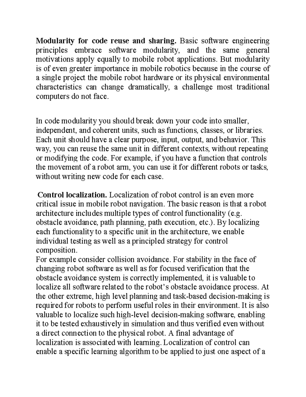 Module 5 Notes: Software Modularity in Mobile Robotics - Studocu