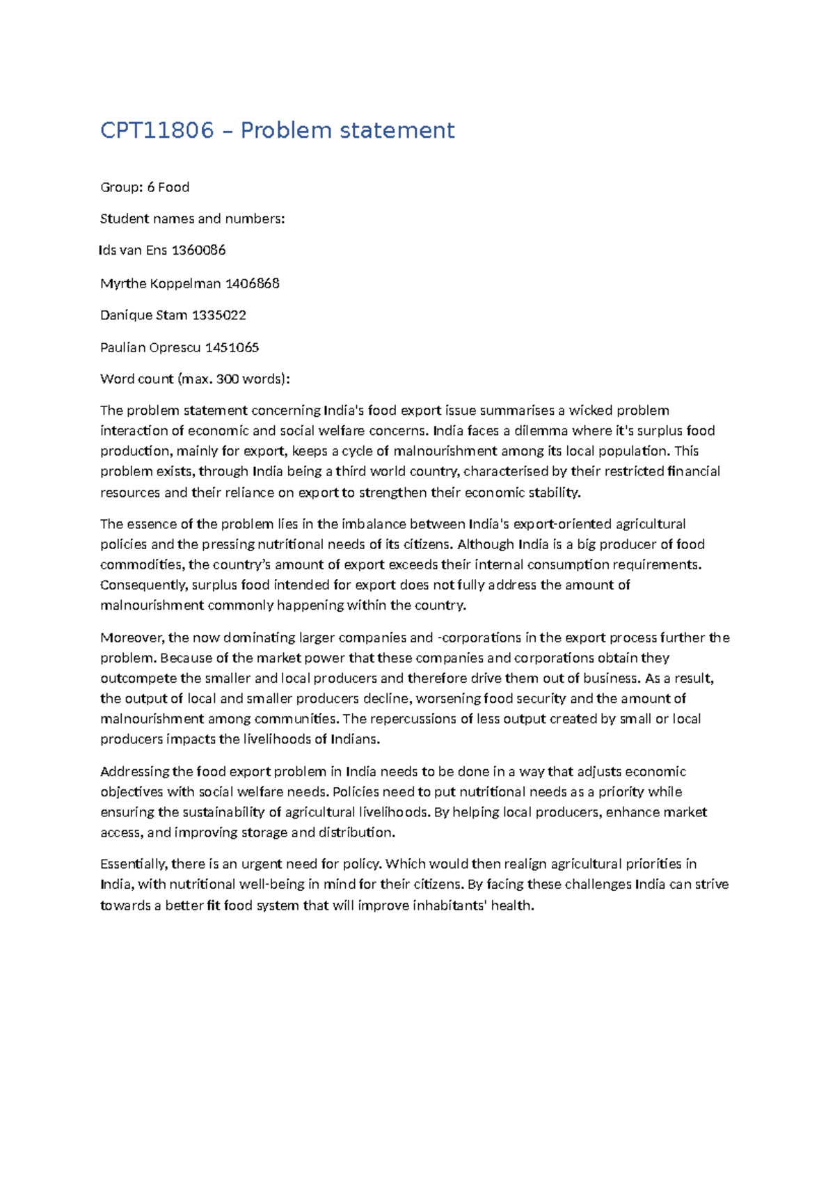 CPT11806 – Problem Statement on India’s Food Export Challenges ...