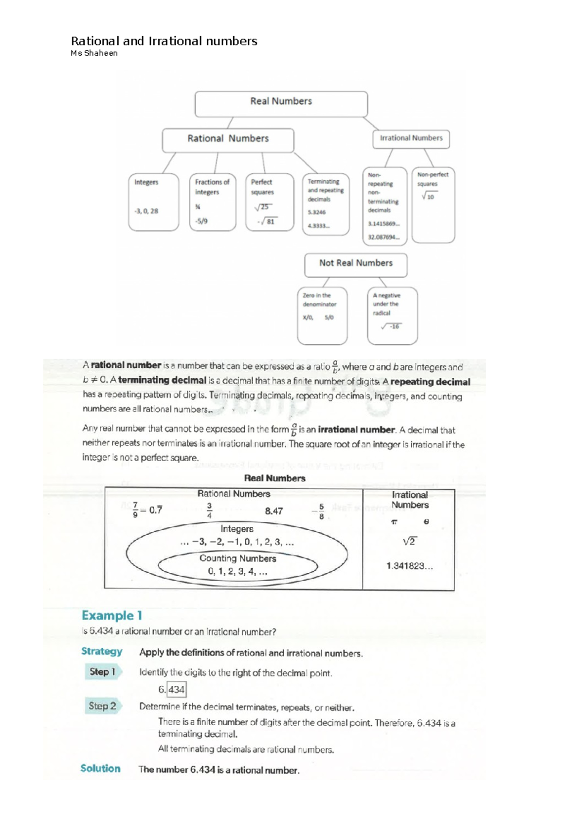 Rational and Irrational number worksheet - MTH00004 - Rational and ...