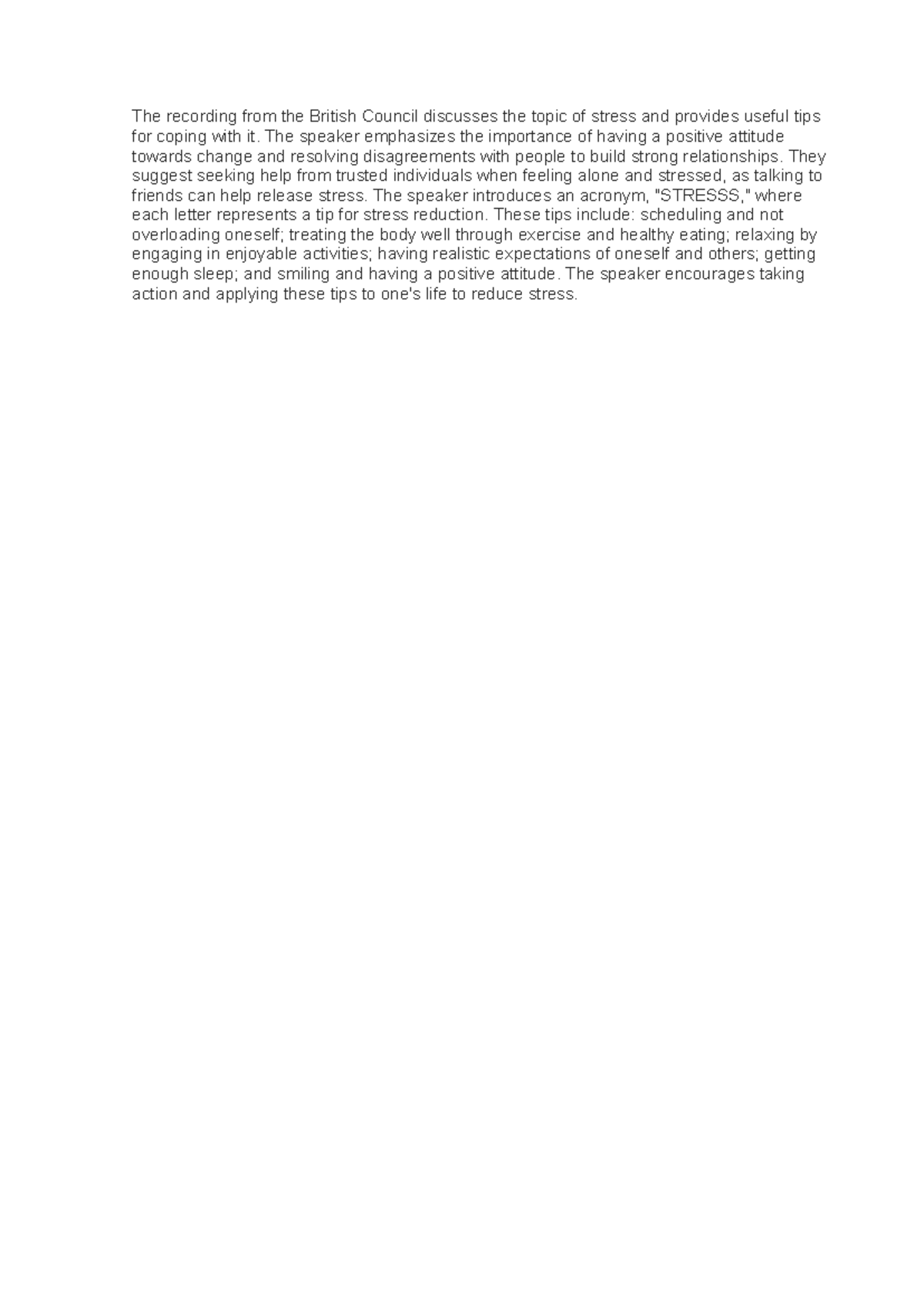 Summary Beating- Stress ( 3-5 Sentences) - The recording from the ...