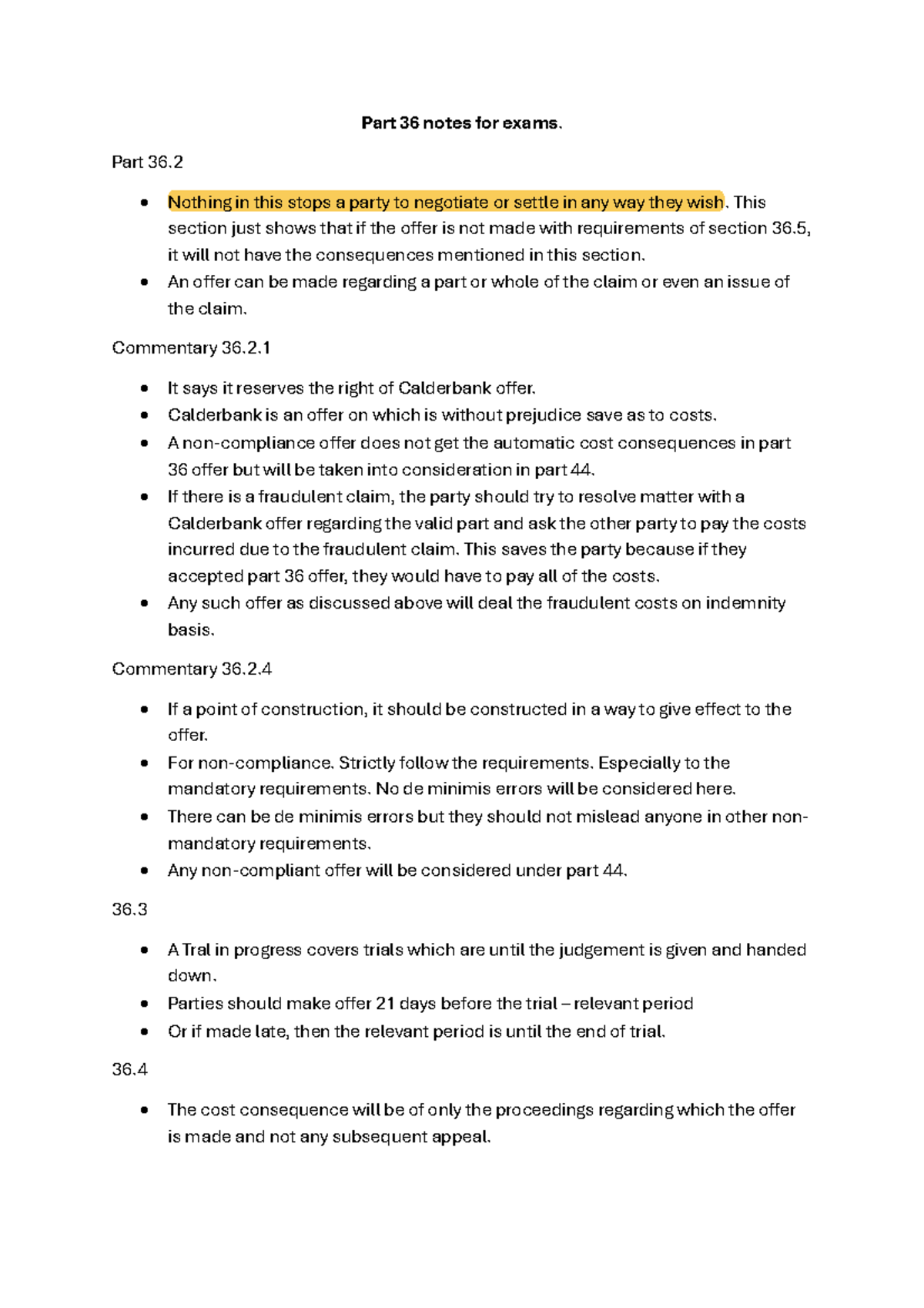 Part 36 - Exam Notes on Offers and Cost Consequences - Studocu