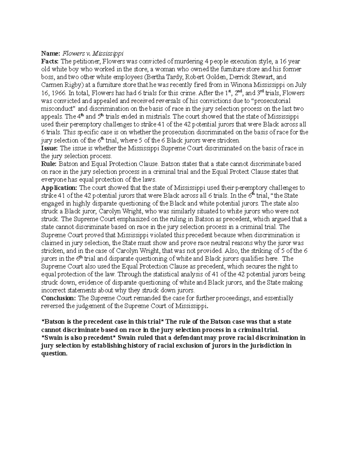 Flowers & Terry Case Briefs: Discrimination & Fourth Amendment Issues ...