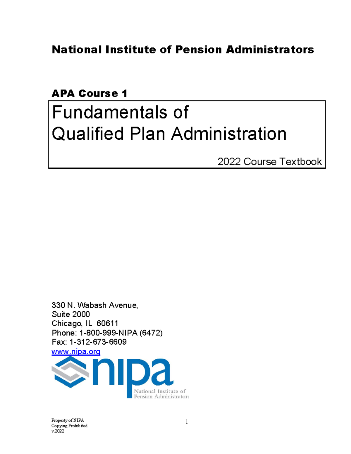 NIPA APA Course 1: Fundamentals of Qualified Plan Administration 2022 ...