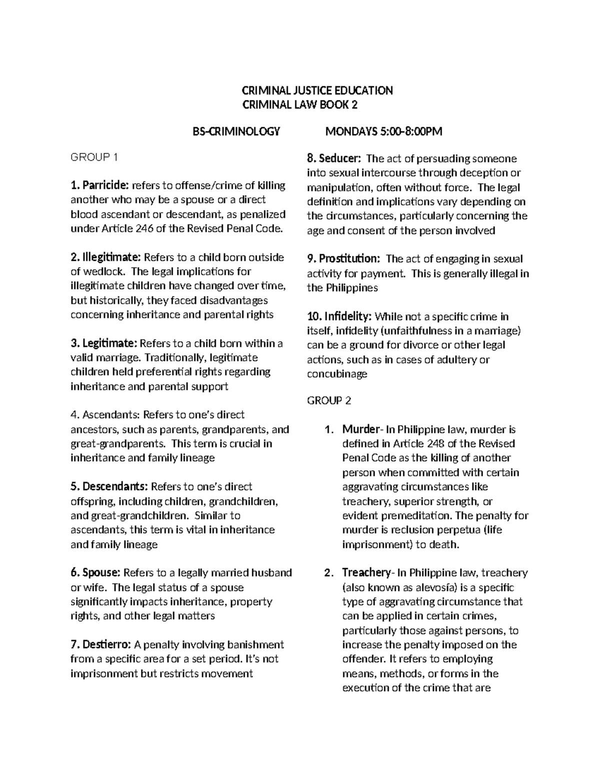 CRIM 101: Final Exam Notes on Criminal Law Concepts and Definitions ...
