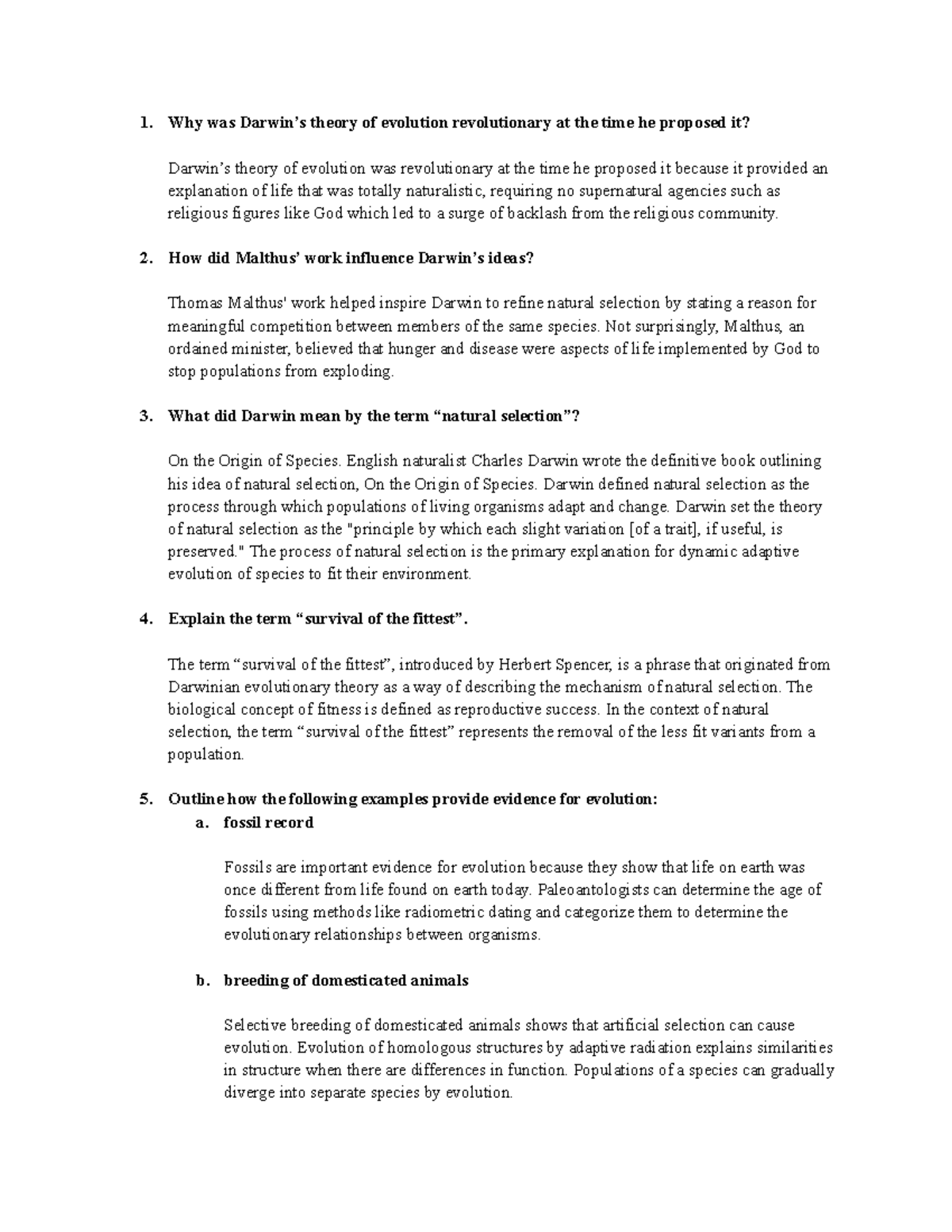 B - Evolution Unit: Key Concepts and Evidence for Natural Selection ...