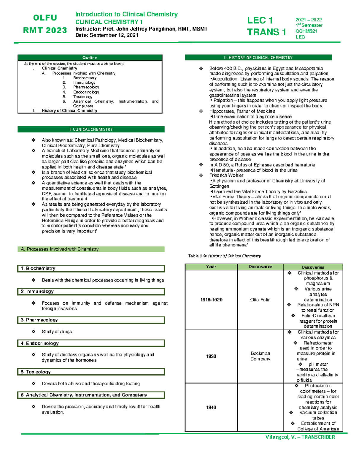 CC1 LEC 1: Clinical Chemistry Overview and Historical Insights - Studocu