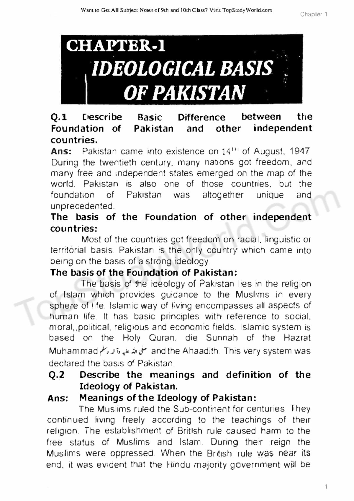 Chapter 1 - Ideological Foundations of Pakistan (Course Code: PAK101 ...
