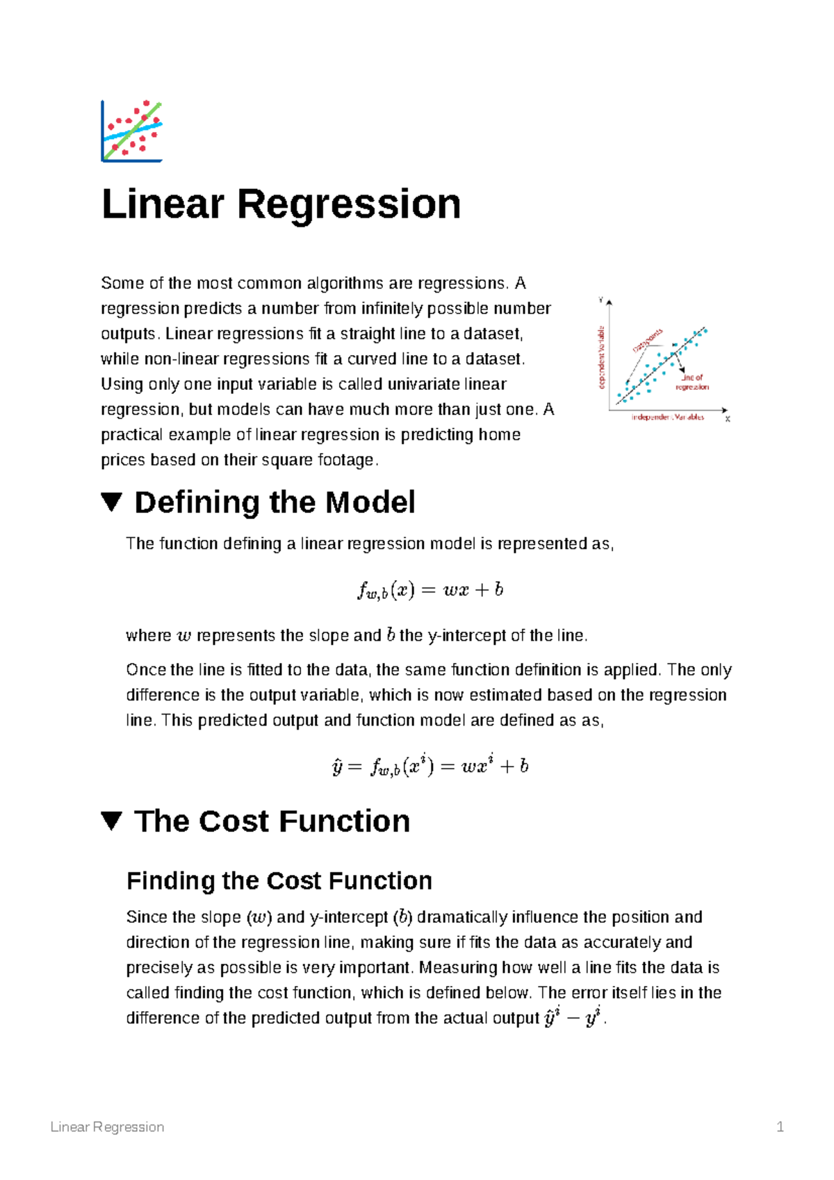 Linear Regression Concepts and Cost Function Analysis - Studocu
