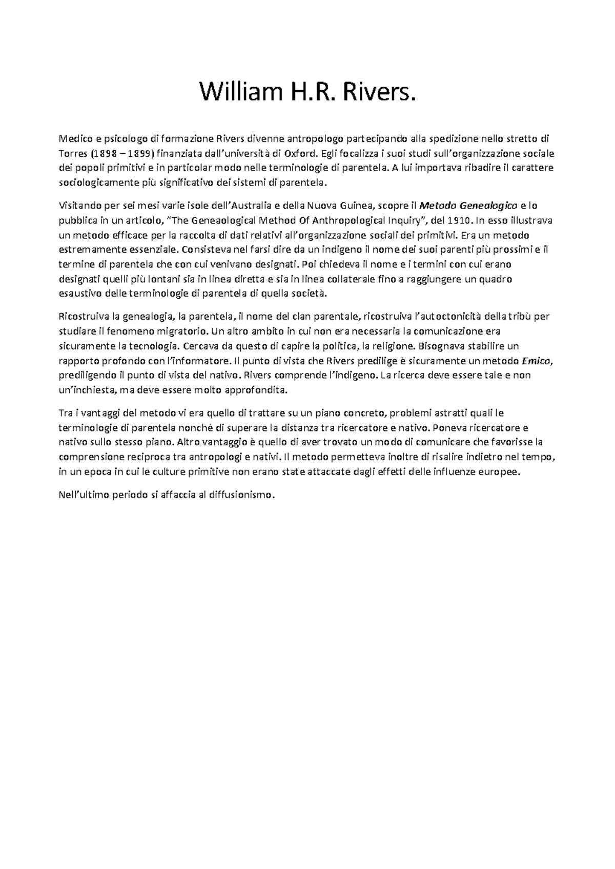Riassunto di William H. Rivers - Antropologia Sociale e Genealogia ...