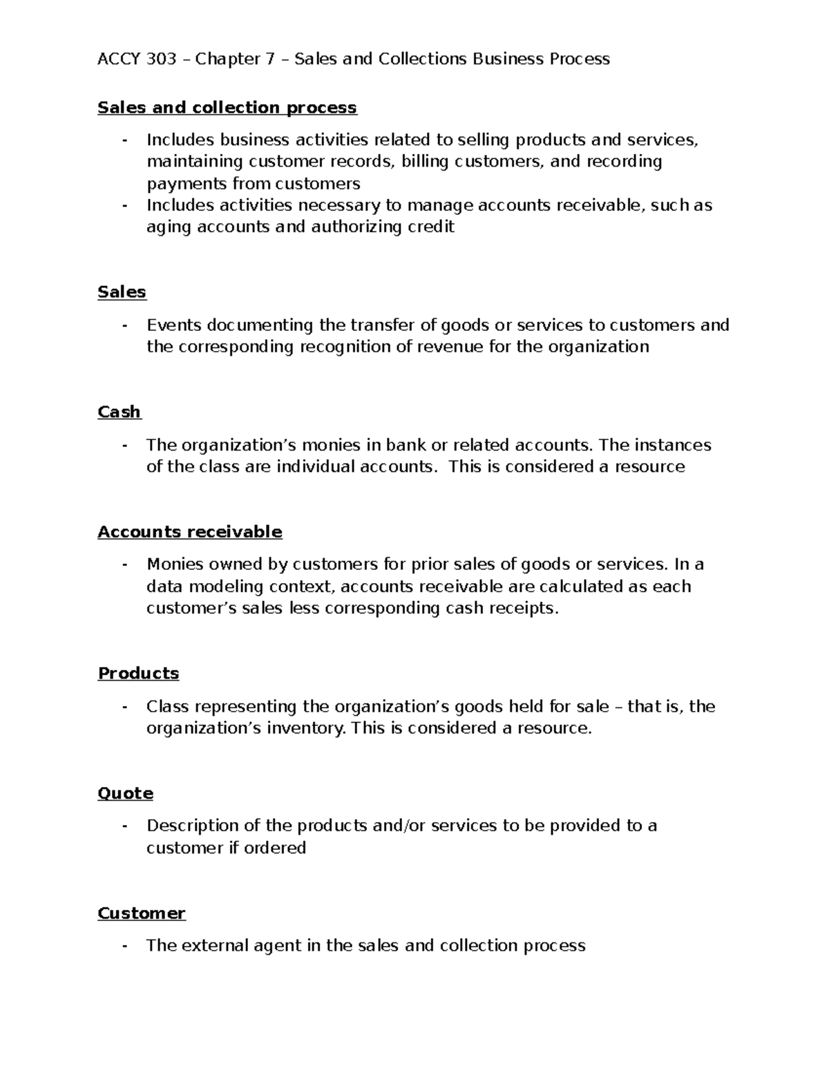 ACCY 303 – Chapter 7: Sales and Collections Process Explained - Studocu