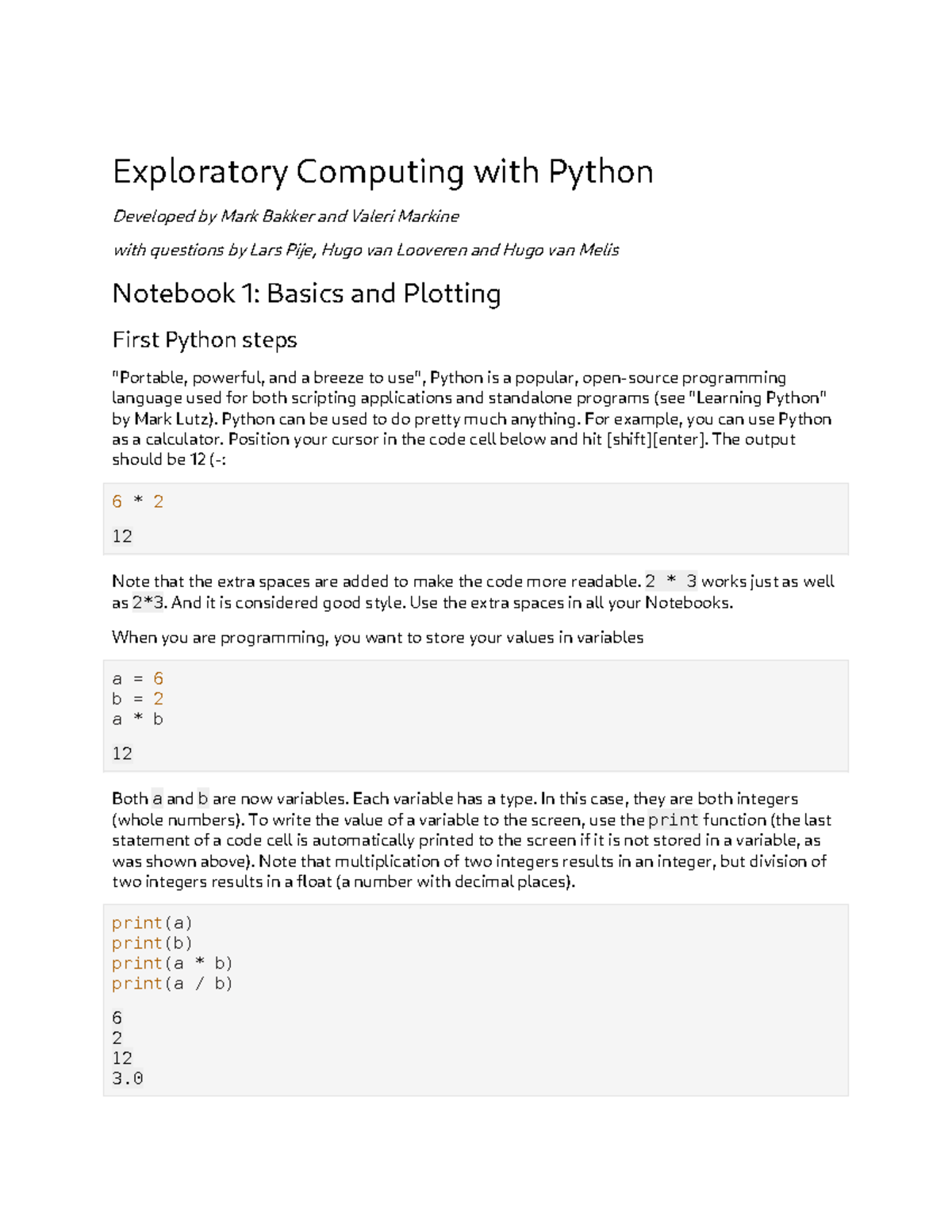Programmeren Q1 nb1 Python Basics and Plotting Exercises - Studeersnel
