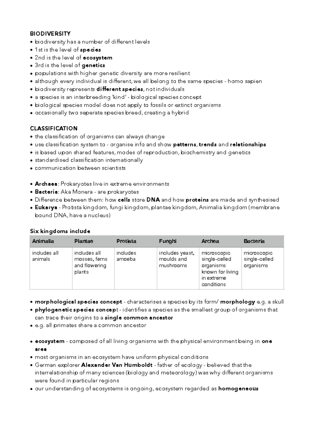 Biology Unit 1 - Biodiversity and Classification Notes - Studocu