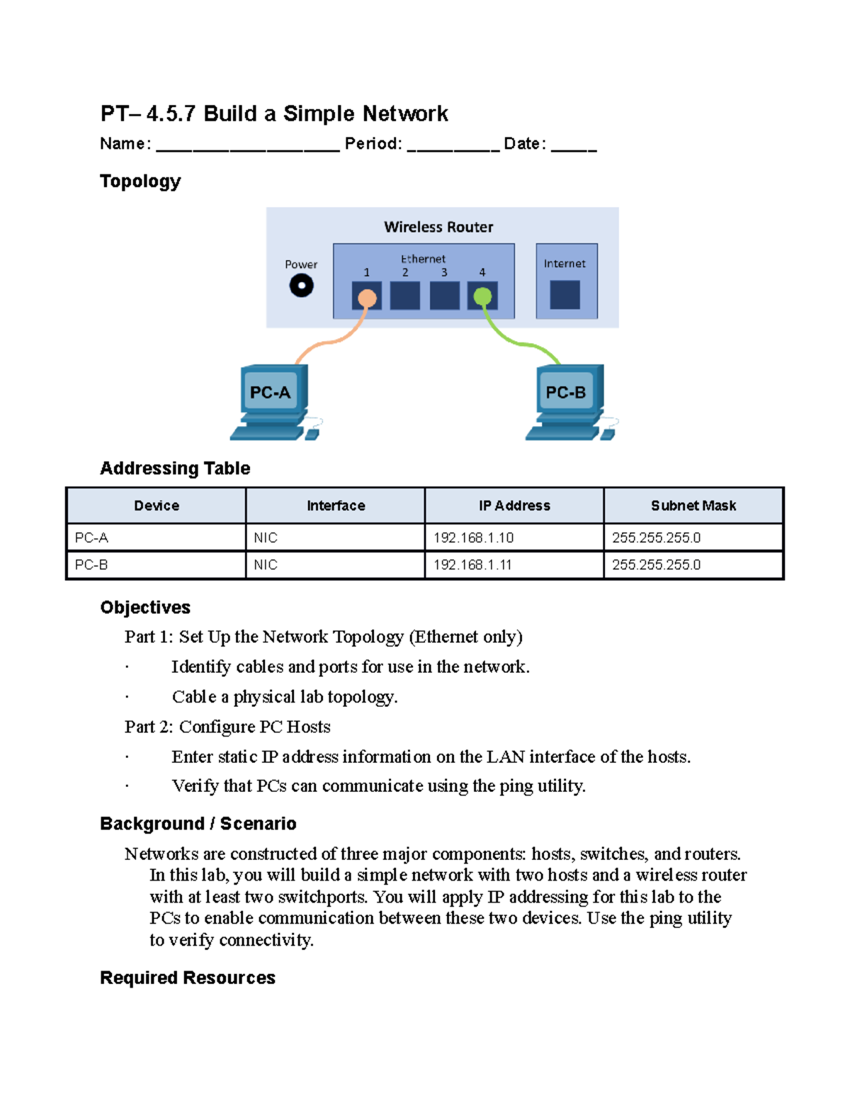 PT - 4.5.7 Build a Simple Network Lab Guide - Studocu