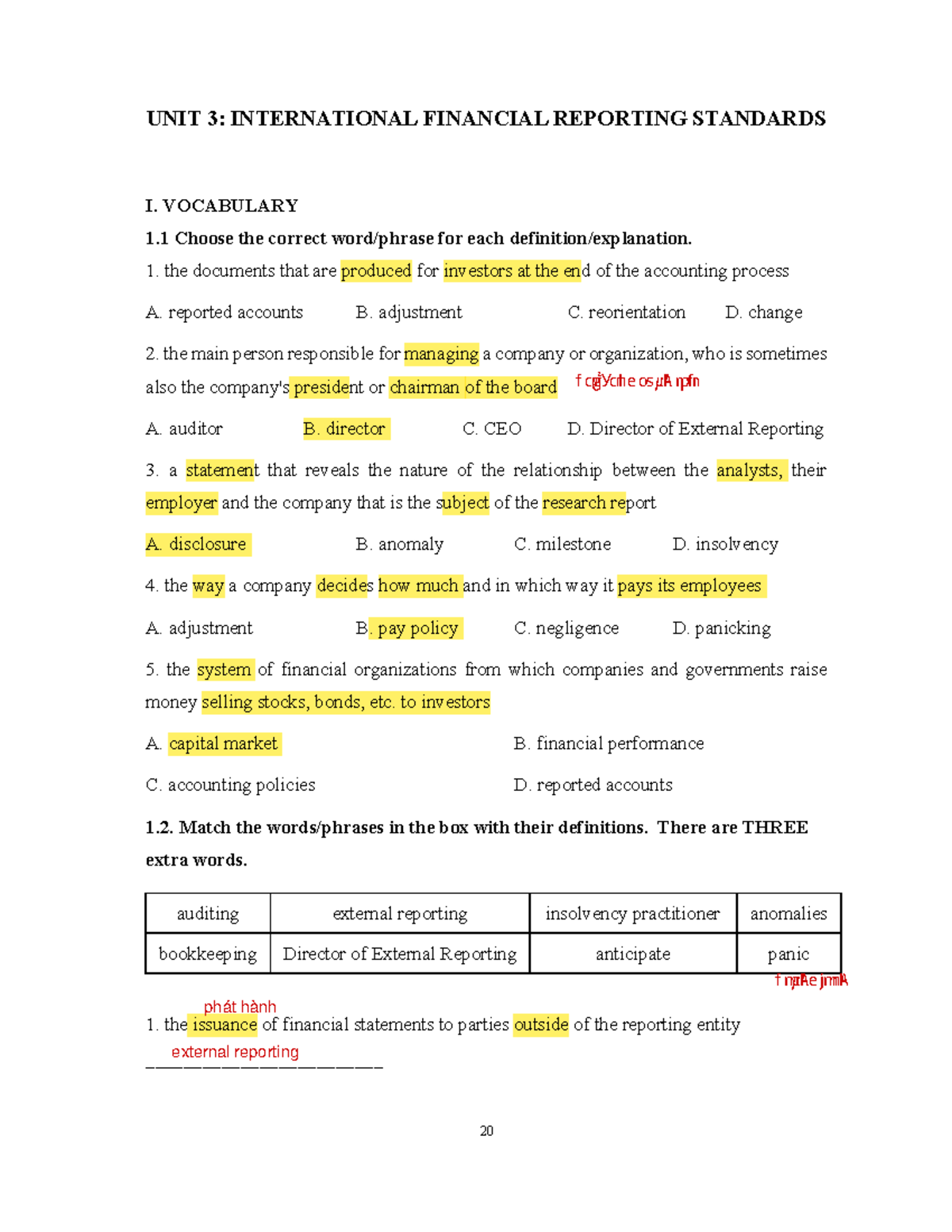 UNIT 3: IFRS Vocabulary and Concepts - Practice Questions - Studocu