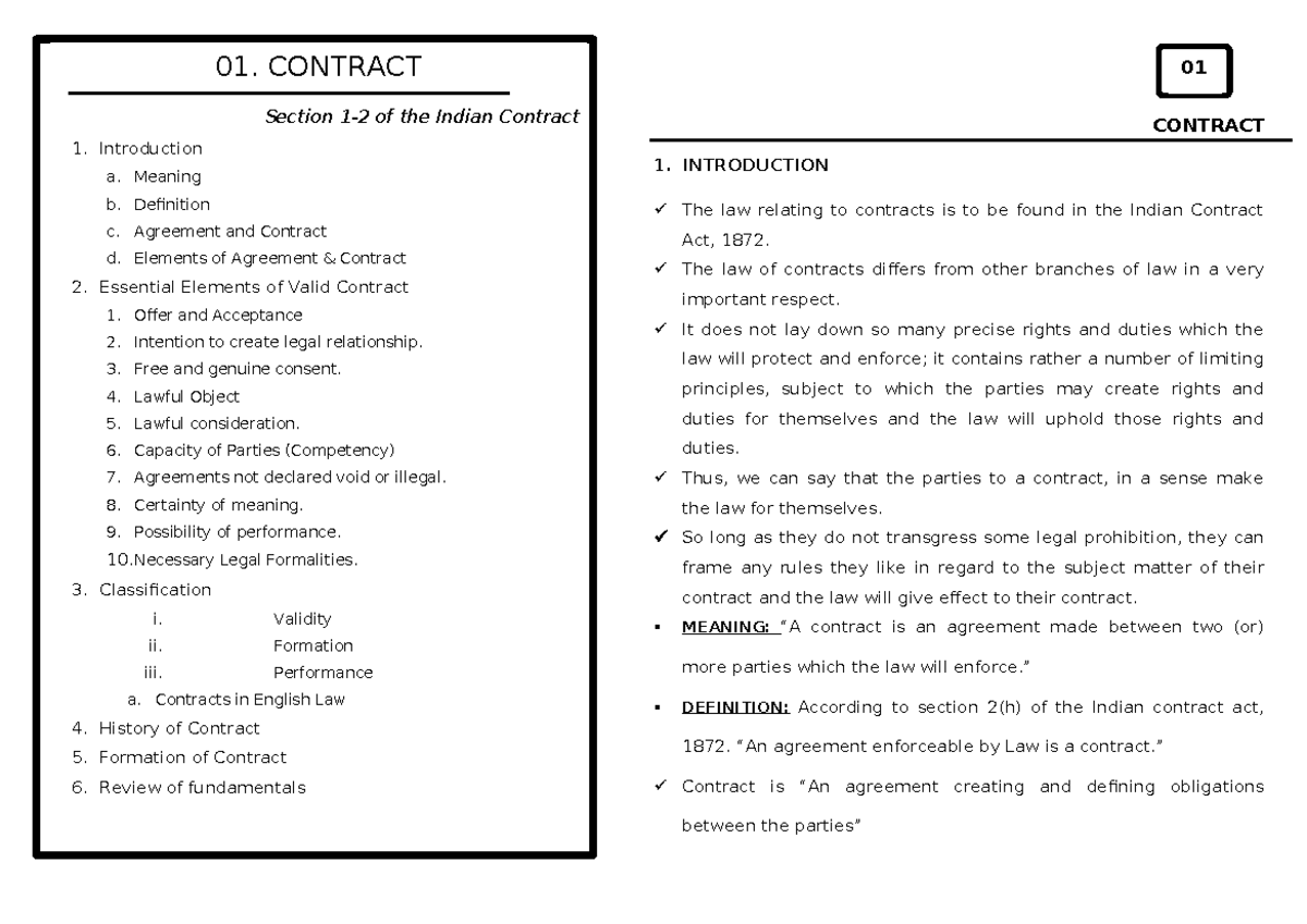 Contract 1: Essential Elements and Principles of Indian Contract Act ...