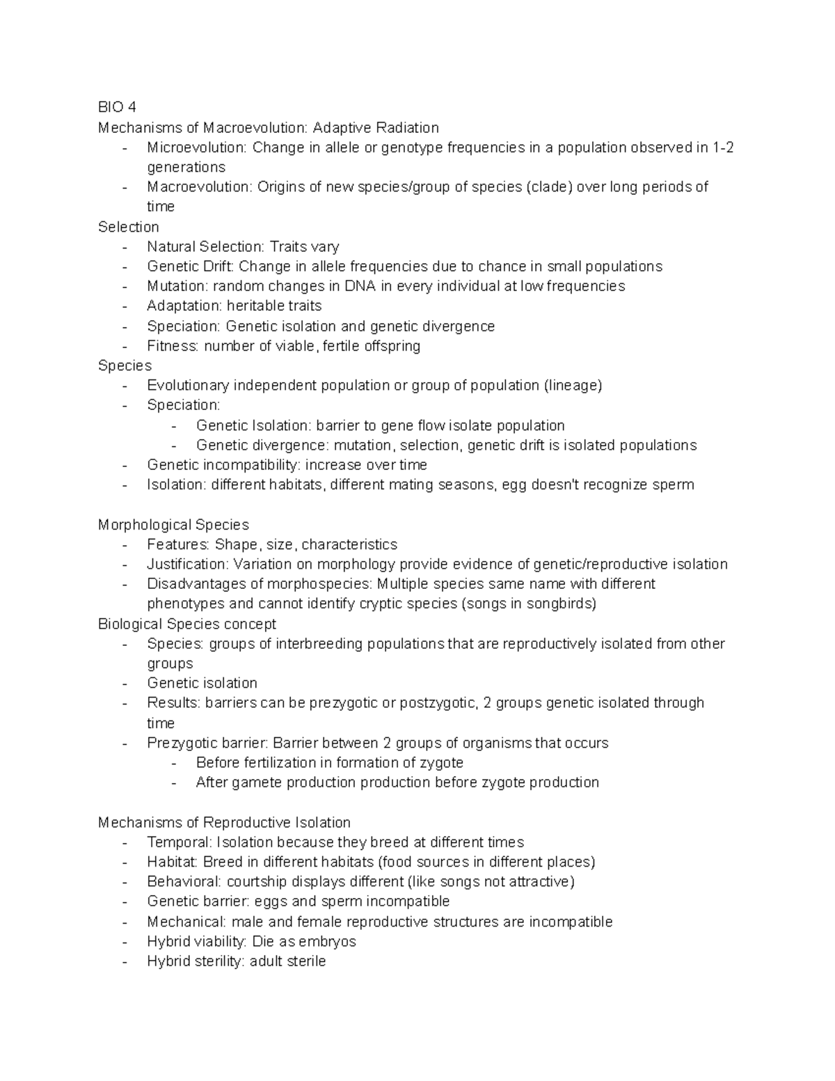 BIO 4 - Mechanisms of Macroevolution and Speciation Concepts - Studocu
