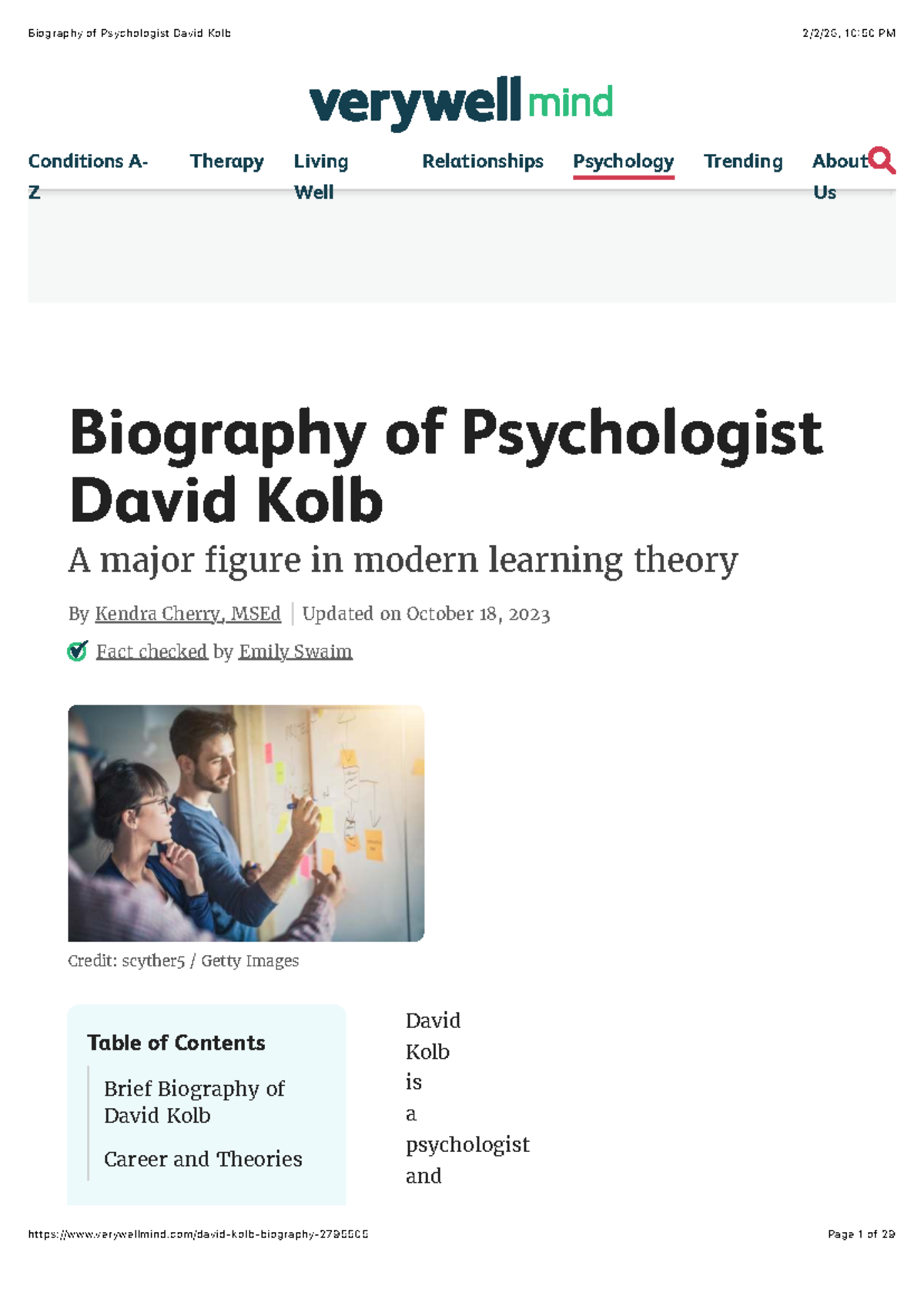 Biography of Psychologist David Kolb: Theories & Contributions - Studocu