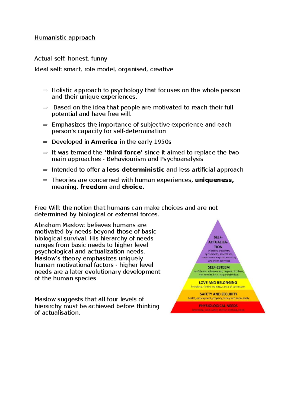 Humanistic Approach in Psychology: Key Concepts and Theories - Studocu