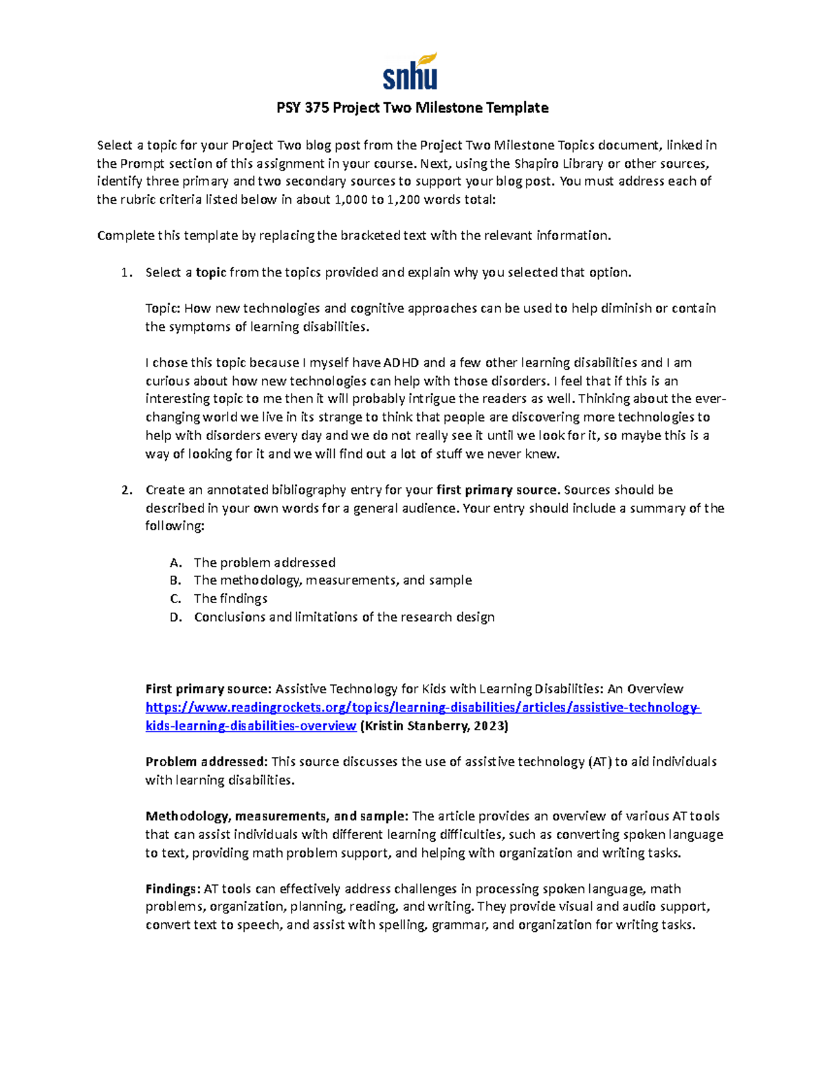 PSY 375 Project Two Milestone Template and Guidelines - Studocu