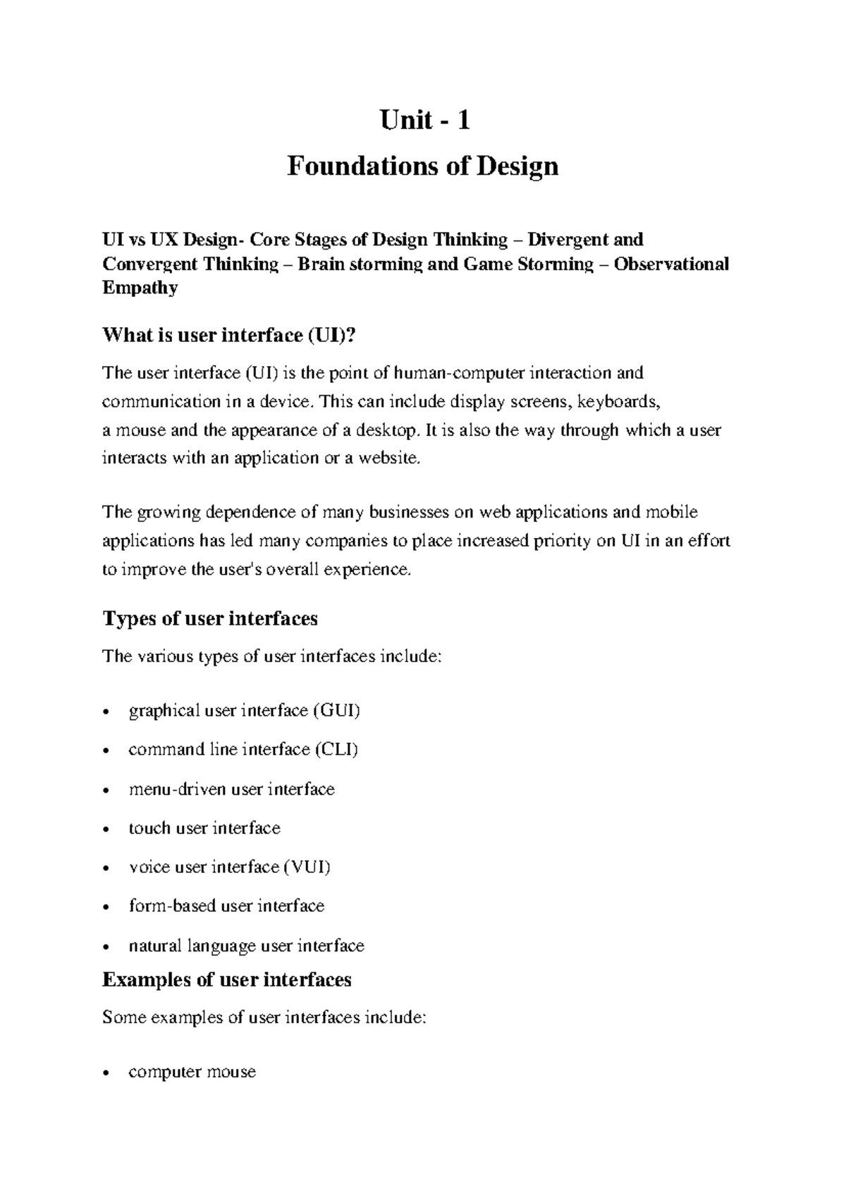 Unit 1: Foundations of Design - UI vs UX & Design Thinking Essentials ...