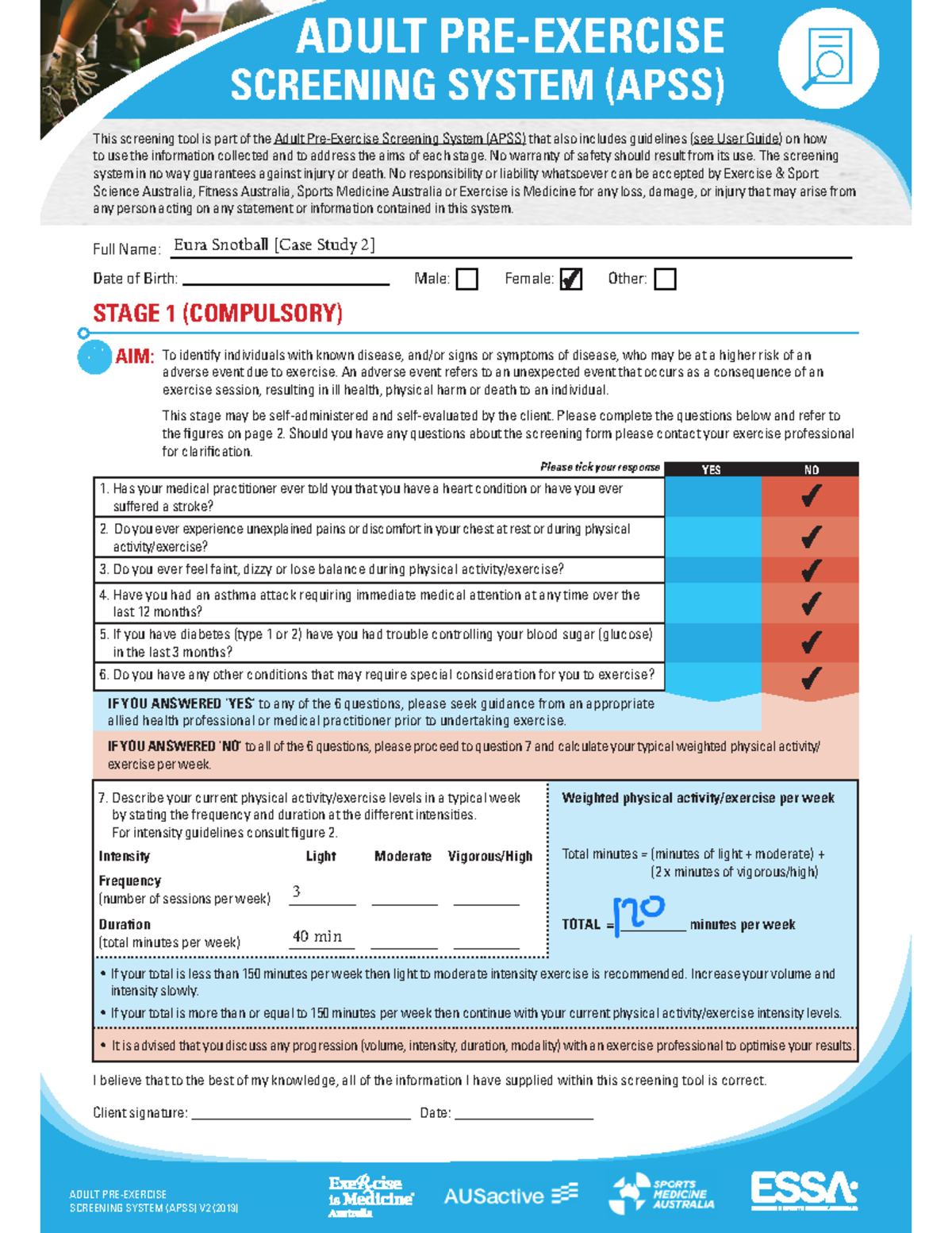 Case+Study+2+-+Eura - Case study - ADULT PRE-EXERCISE Describe your ...