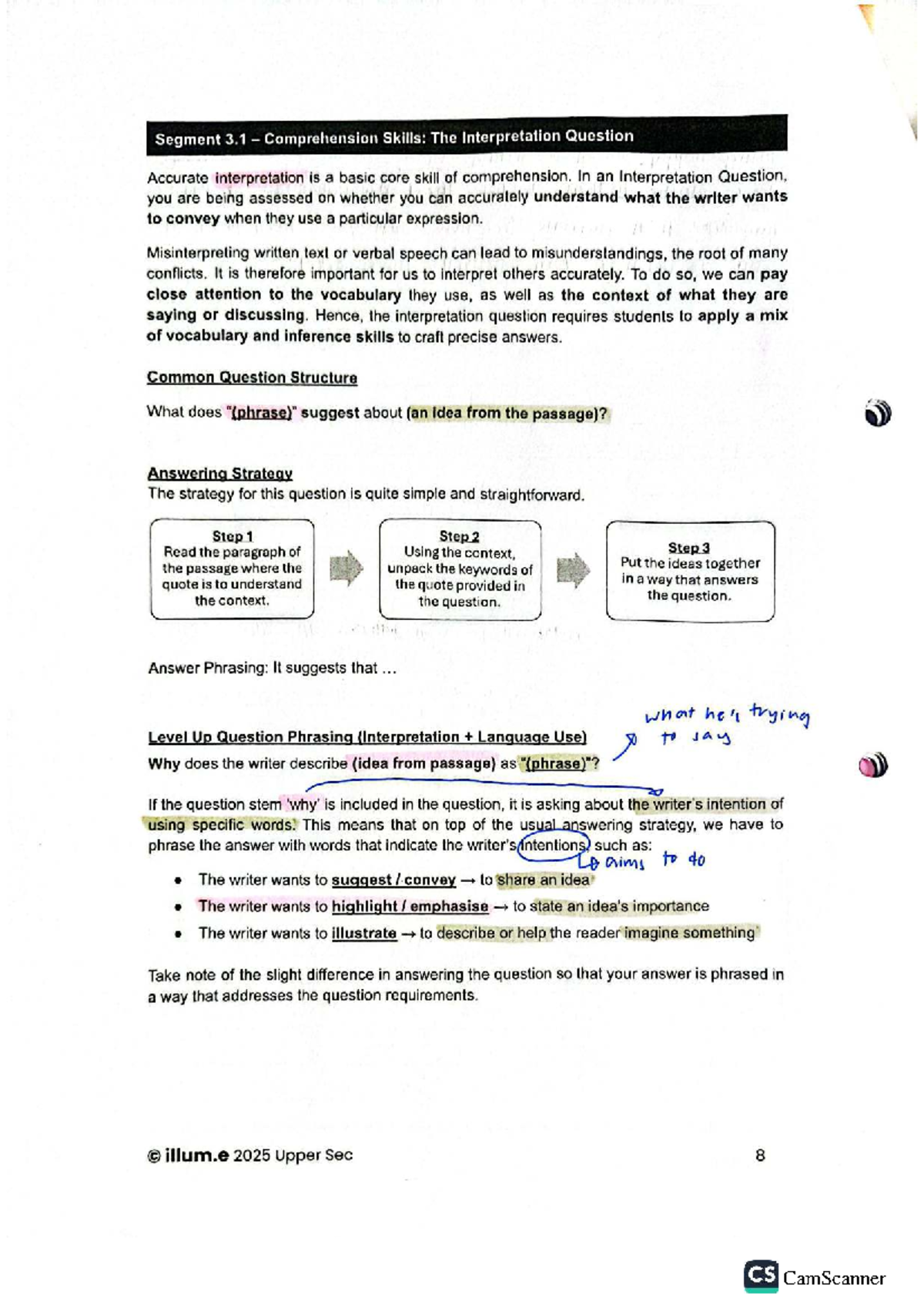 Segment 3.1 Comprehension Skills: Interpretation Questions Guide (Upper ...