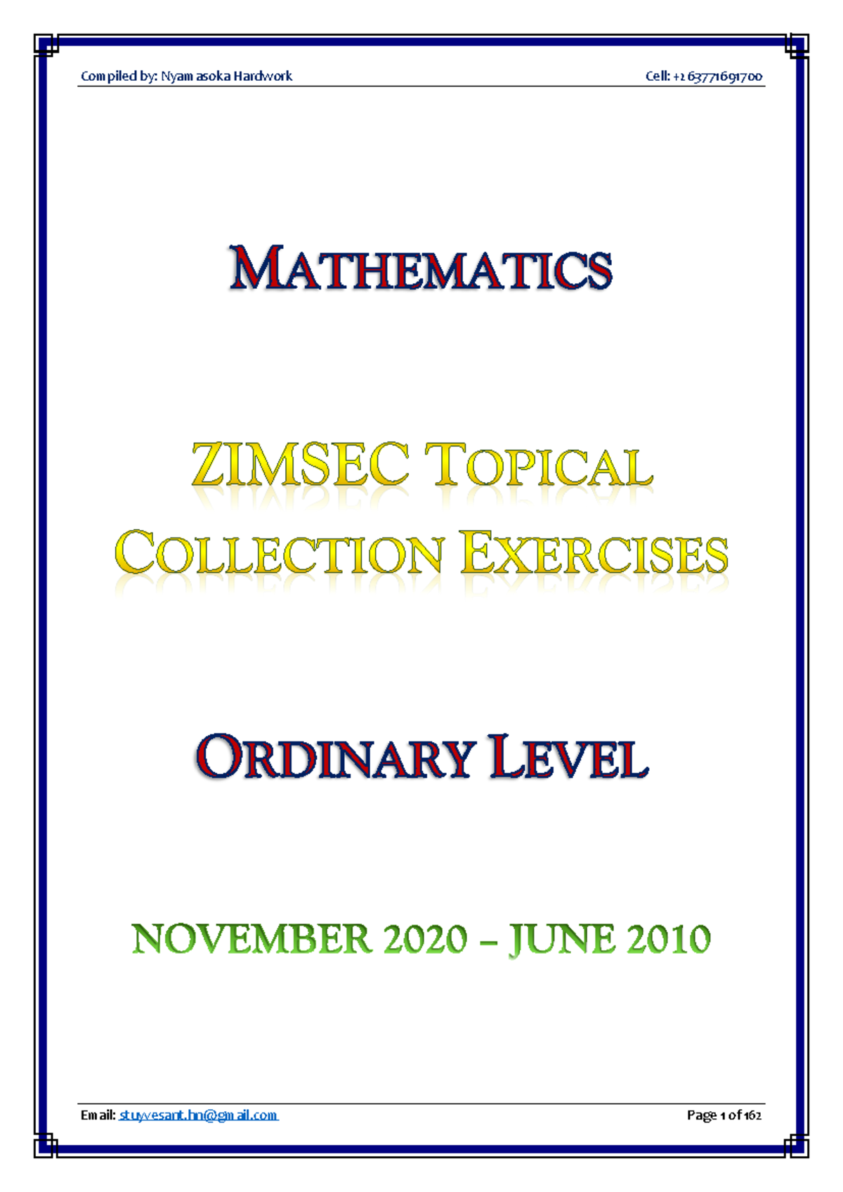 Zimsec Topical Math Exercises - Key Concepts and Techniques - Studocu