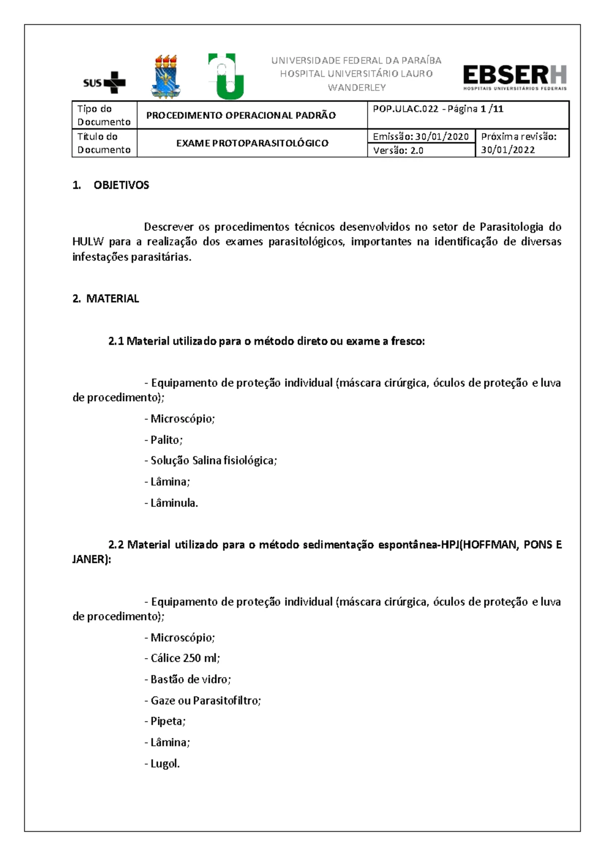 Método de Rugai para Identificação de Parasitas em Amostras Biológicas ...